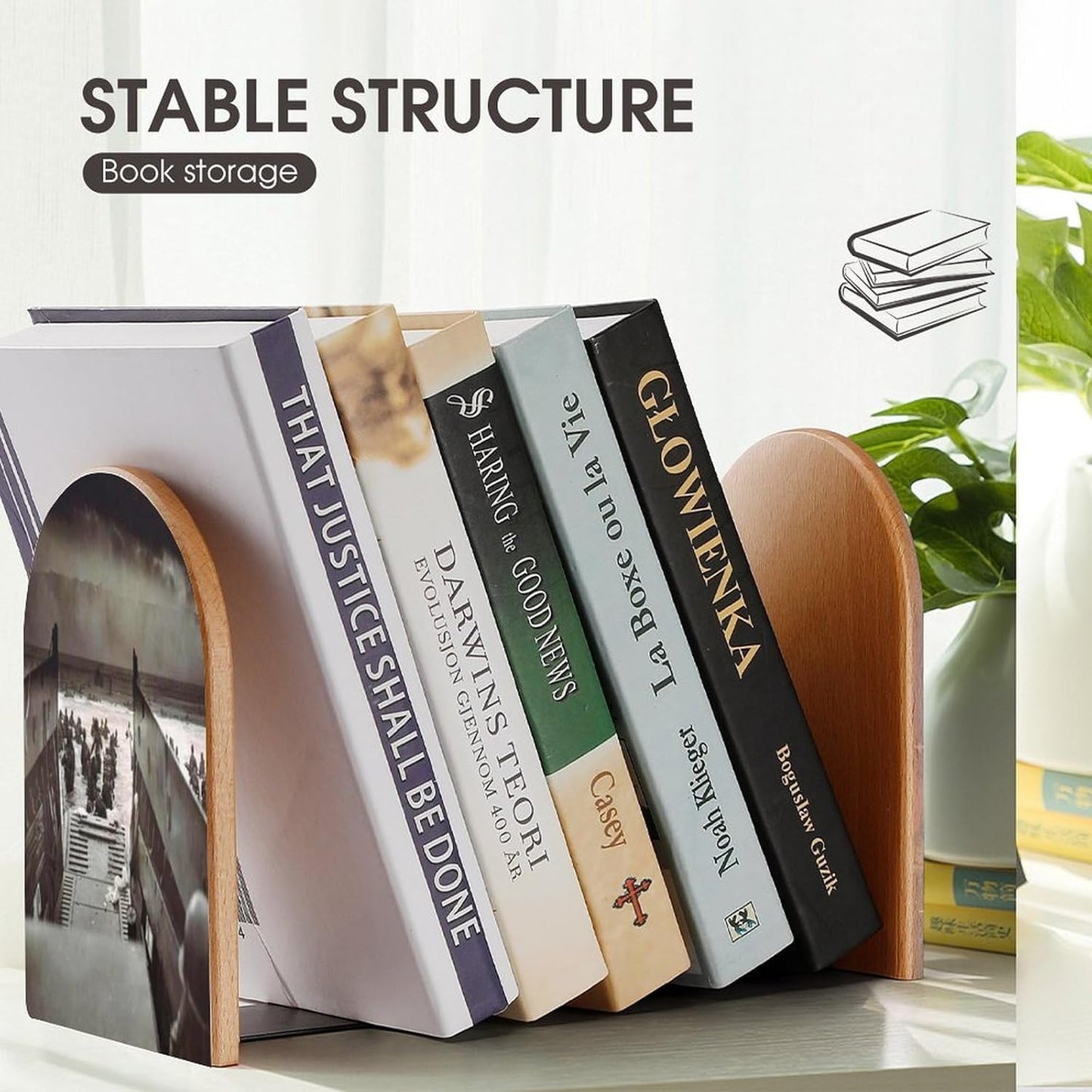 Landing Normandy Wooden Bookend Non-Slip Book Ends Heavy Duty Book Stopper with Metal Base Books Holderd Decorative Bookends Stands Firmly for Office Supplies