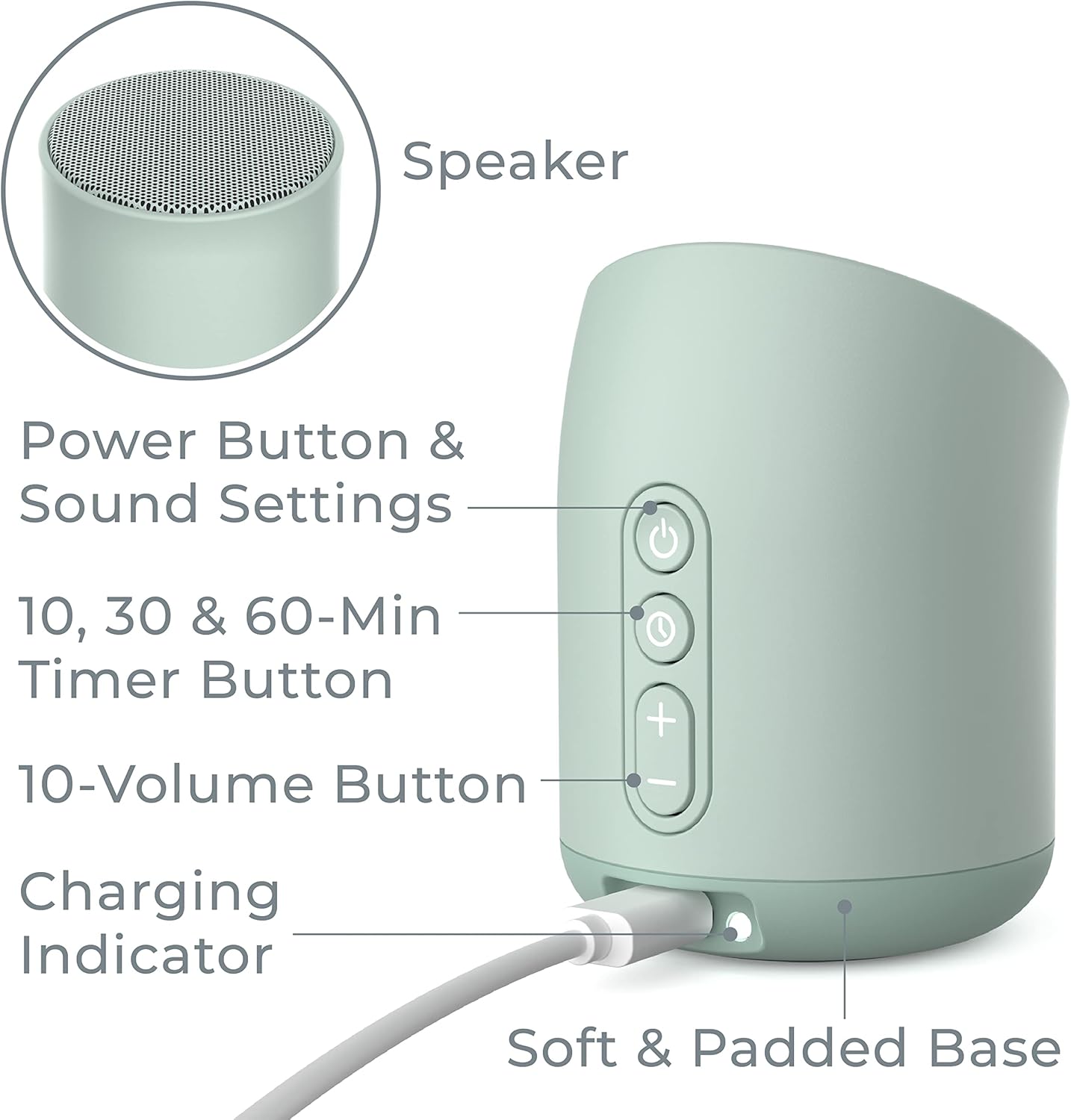 Pure Enrichment Wave Mini Zen Soothing Sound Machine - Portable Sound Machine for Yoga Studios, Travel & Sleep - 6 Relaxing Sounds, Optional Timer & Rechargeable Lithium Battery (Tranquil Green)