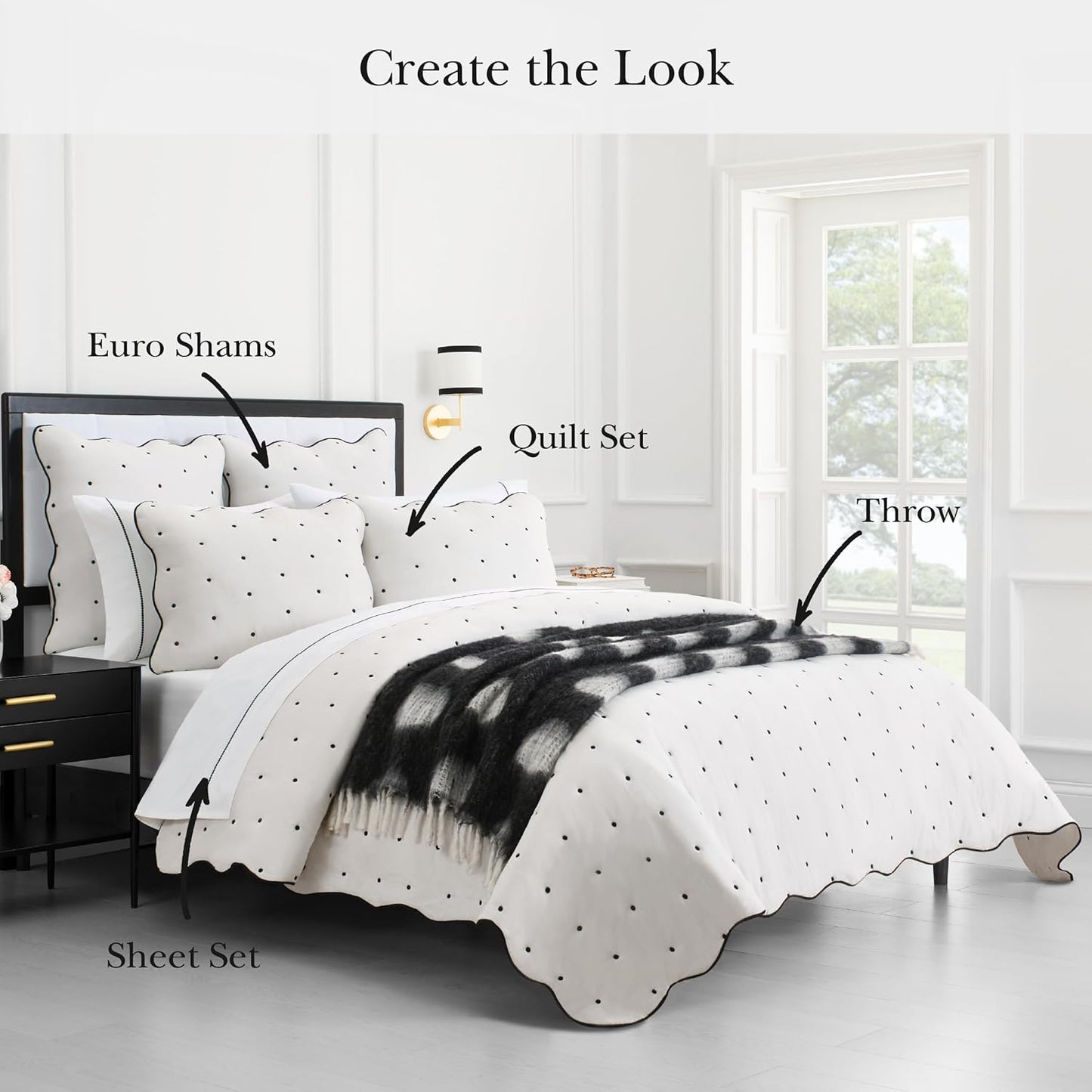 kate spade new york Dots Throw, 50" x 70", Mohair Blend Decorative Throw for Couch, Bed, Sofa, Brushed Dots Design with Fringe, Home Decor for Living Room, Bedroom, or Dorm, Black & White