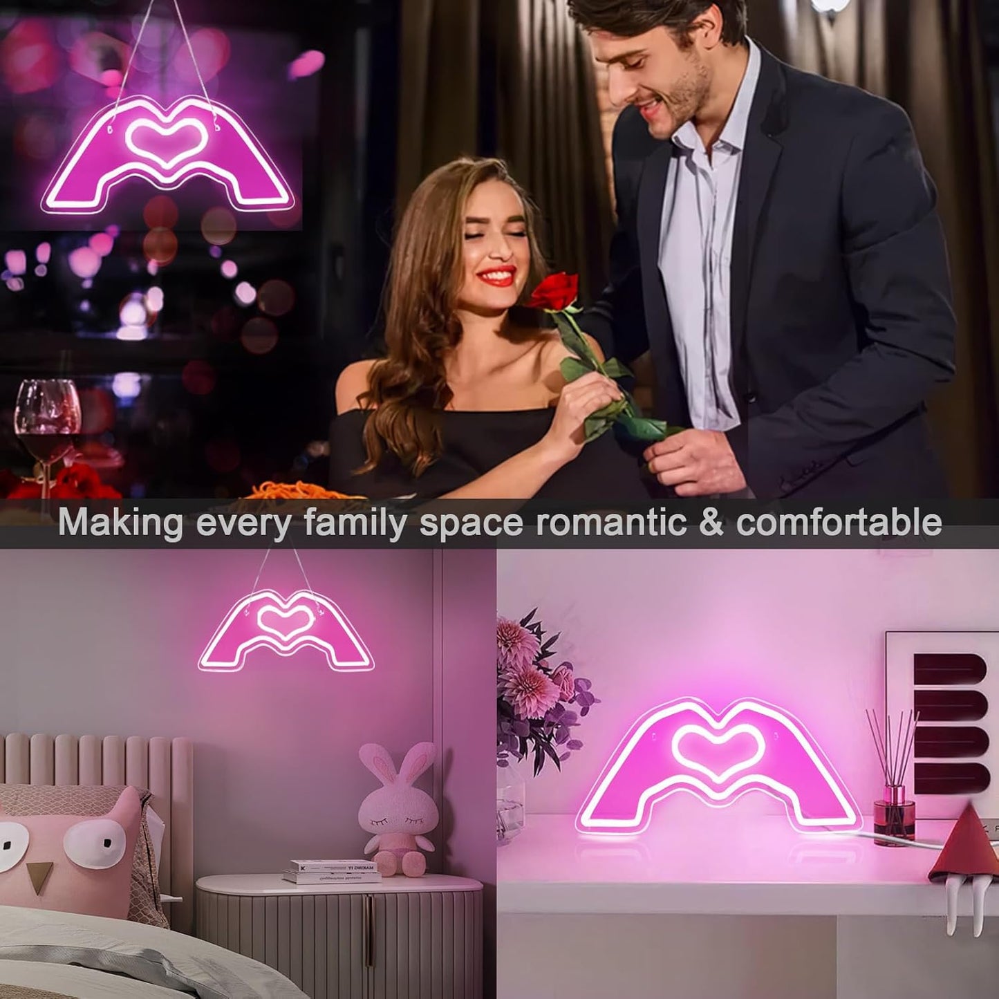 Heart Hands Neon Sign for Singer Fans Merch, Wall Art Decor Neon Signs Led Lights with Dimmable USB Charge for Bedroom Game Room Bar Party, Birthday, Christmas Decor Gifts (Pin/k)