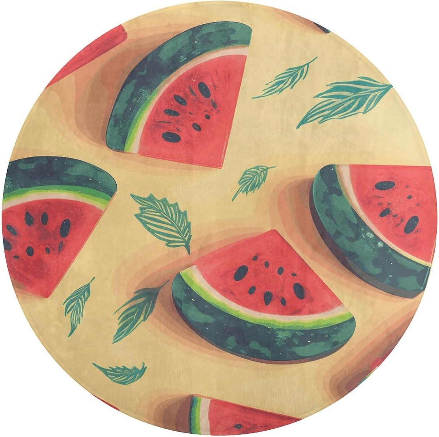 Summer Watermelon Circle Rug Retro Luxury Coral Velvet Floor Mat Non Slip Soft Indoor Floor Carpet Comfy Thickened Area Rugs Modern Aesthetic Minimalist Carpets for Home Decor
