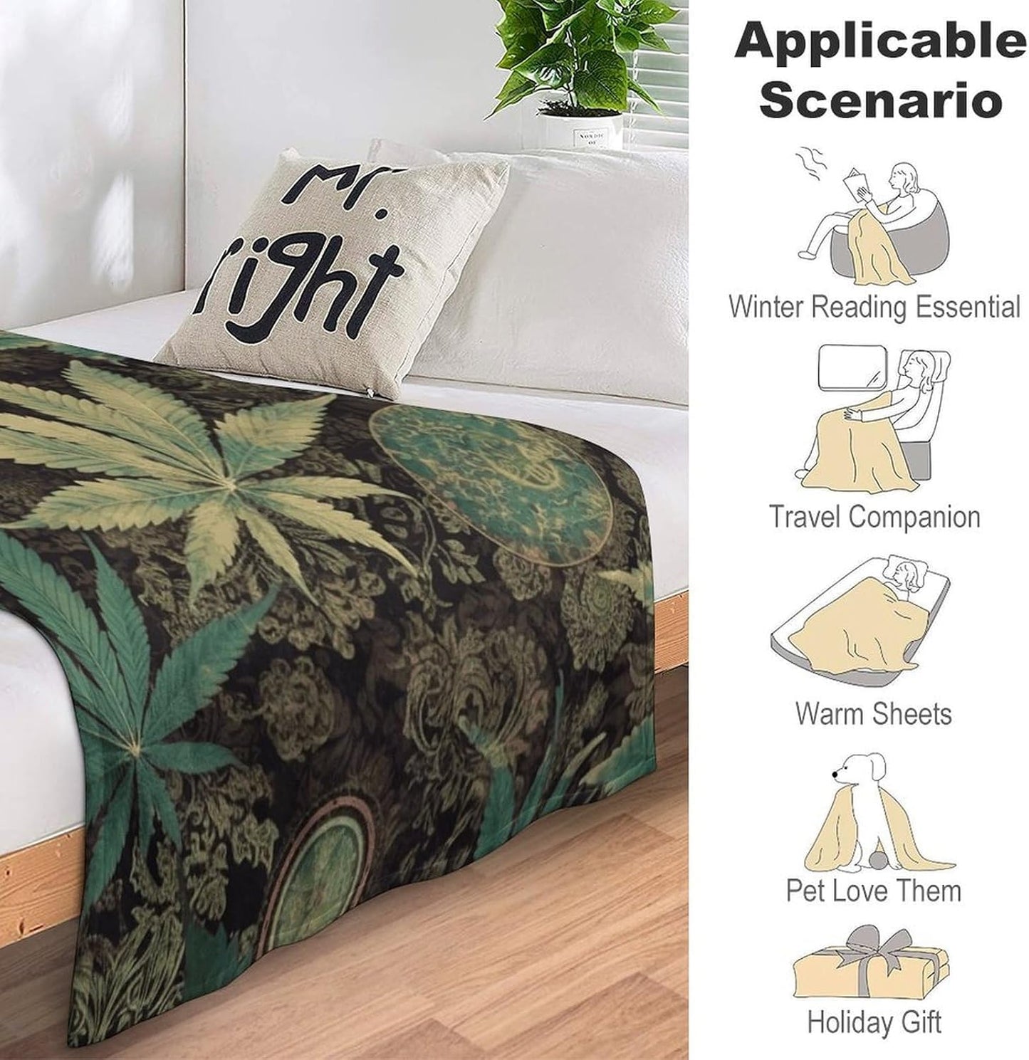 Flannel Fleece Throw Blanket, Soft Cozy Fuzzy A Puff in Time Weed Marijuana Blankets for Women Men, Lightweight Plush Warm, Machine Washable Bed Blankets for Couch Sofa Chair Office All Season 60x80