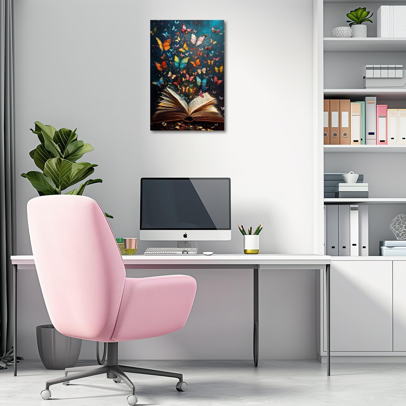 AWPANERAR Butterfly Wall Art Retro Book Paintings Colorful Butterflies in Books Pictures Prints Reading Poster Abstract Aesthetic Canvas Artwork Library Decor (18L x 12W)