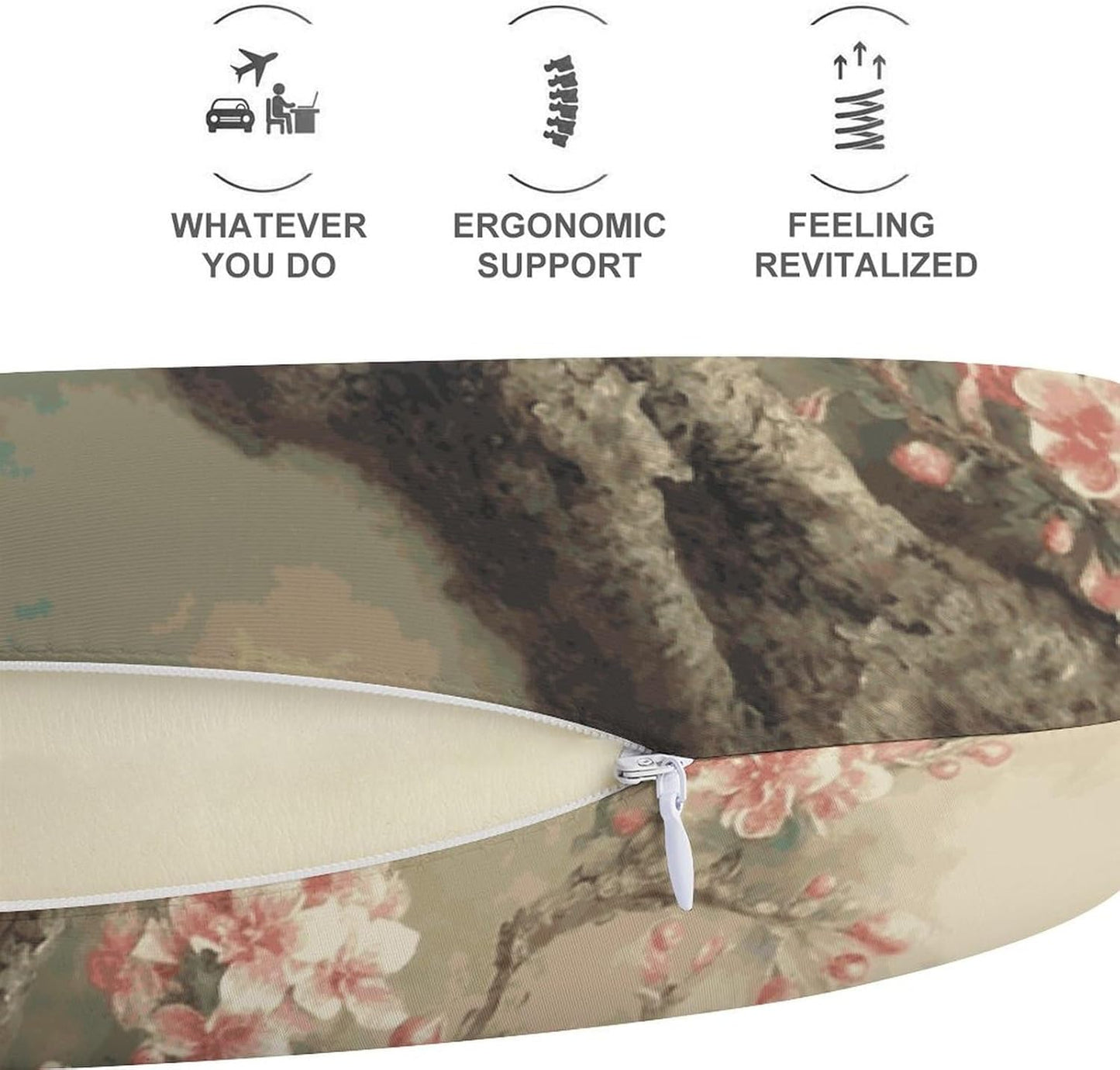 Oriental Peacock on Flower Tree Neck Pillow Memory Foam U Shaped Pillows Portable Pillows for Shoulder Travel Head Support Pillow with Concealed Zipper for Airplane Car Home Office