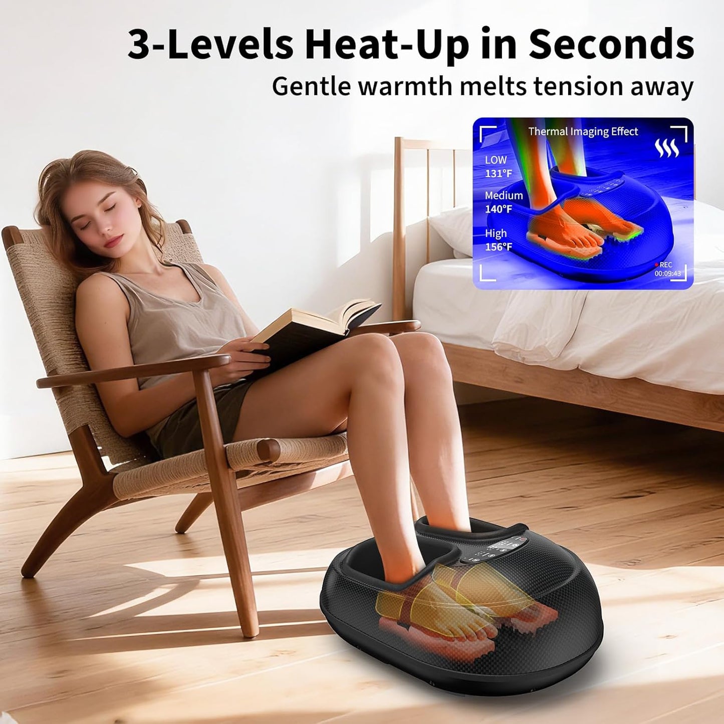 Shiatsu Foot Massager Machine with Heat : Deep Kneading Foot Massage with Vibration & Compression for Plantar Fasciitis & Neuropathy Pain Relief, Deep Tissue Foot Massager