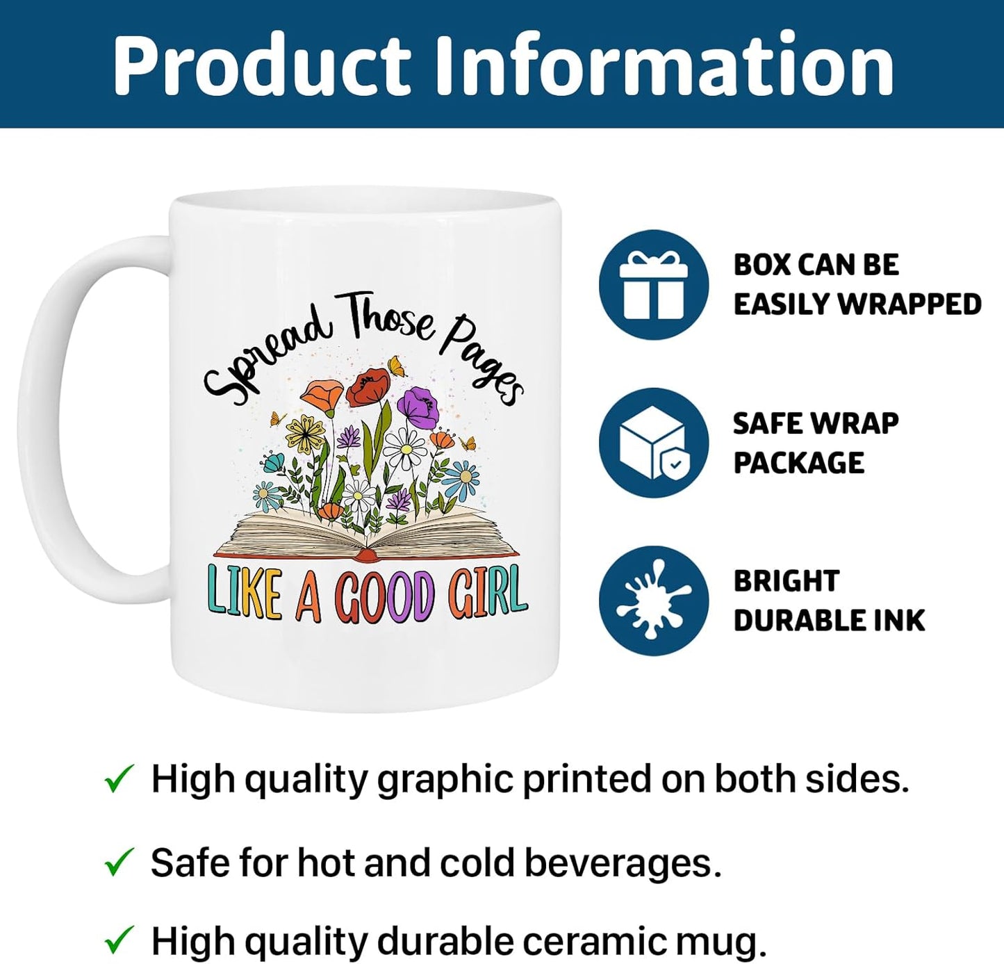 Book Lover Mug - Spread Those Pages Like a Good Girl - Funny Reader Gift Idea For Mens and Womens White 11oz Ceramic Coffee Mug