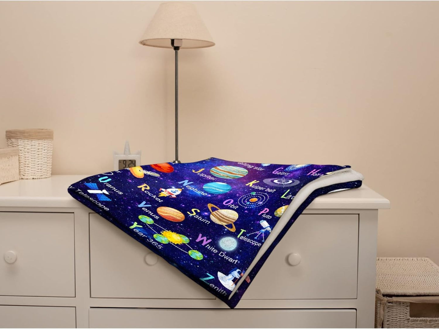 Space Alphabet Throw Blanket Fannel Fleece Super Soft Funny Blanket Travel Throw Blanket for Bed Couch Sofa 40 x 50 Inch for Kid