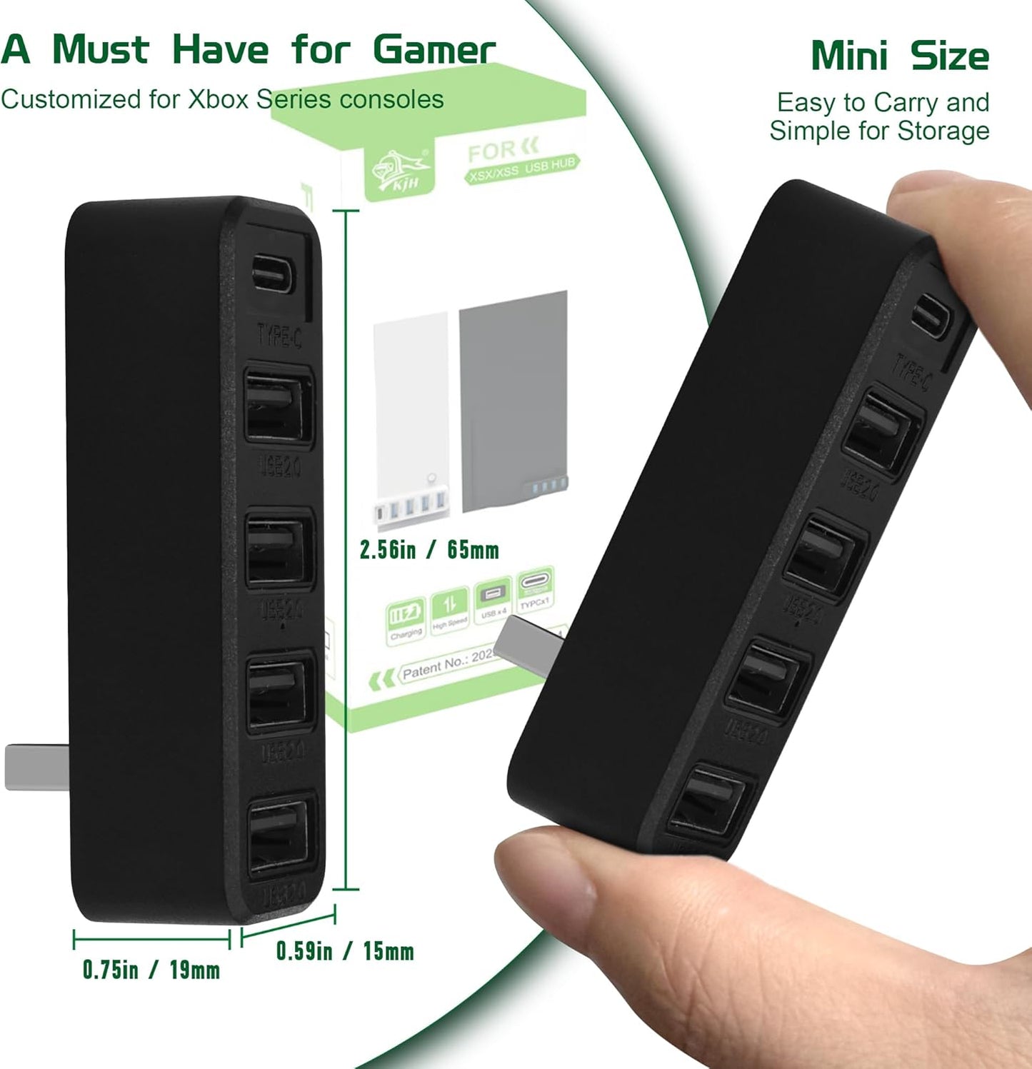 Joso 5 Ports USB Hub 2.0 for Xbox Series X & S, USB Splitter Expansion Adapter with Type-C for Controller Charger, Keyboard, Mouse & More - Black
