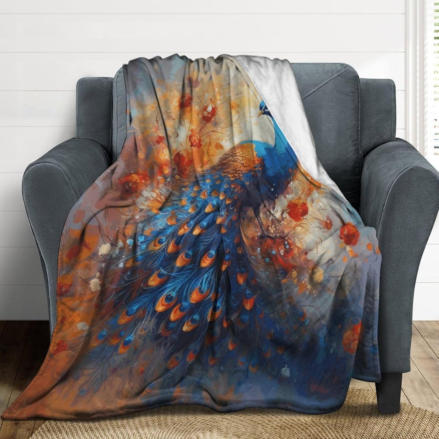 Peacock2 Blanket Super Soft Lightweight Throw Blanket Cute Cozy Warm Bed Blanket Decorative Fuzzy Blanket All-Season Home Decor Gift for Sofa Couch Living Room 50"*60"（130 * 150cm）