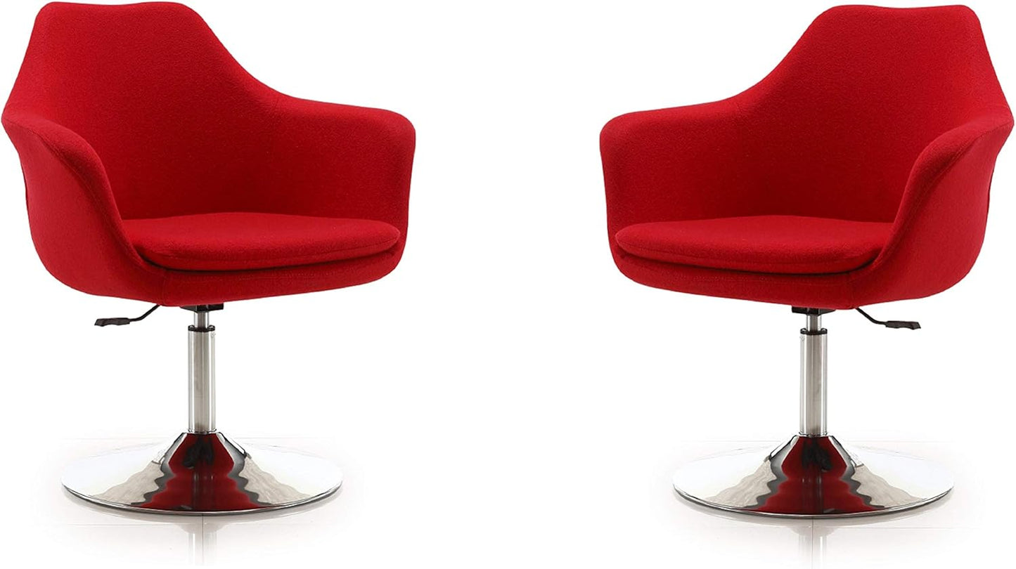 Manhattan Comfort Kinsey Adjustable Swivel Accent Chair Set of 2 with 360° Turn, Upholstered in Wool Blend, Polished Chrome Base, Ergonomic Design for Living Room & Home Office, 300 Lbs Capacity, Red