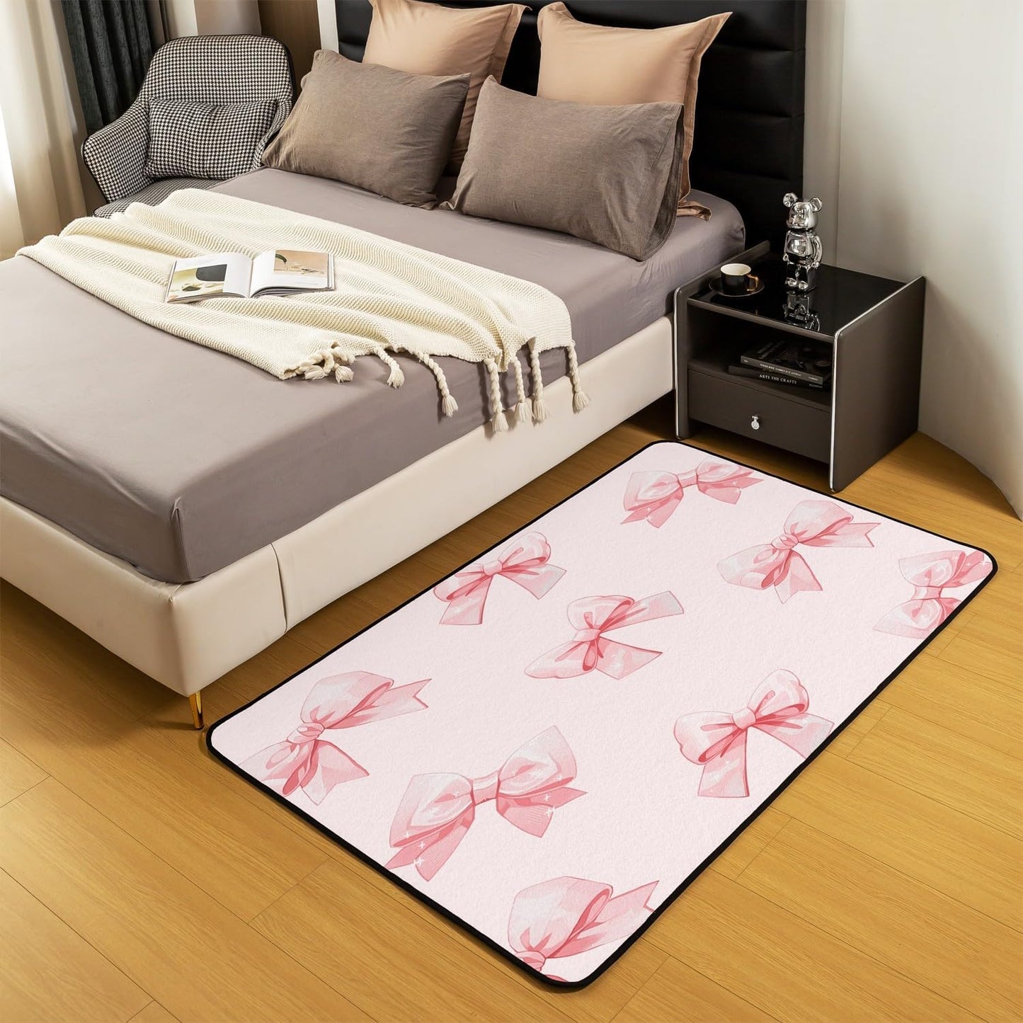 Pink Bow Carpet 4'11" x 3'3",Princess Style Bowknot Area Rug,Cute Kawaii Bow Indoor Floor Mat for Kids Girls Teen Women,Watercolor Girly Bowknot Room Decor