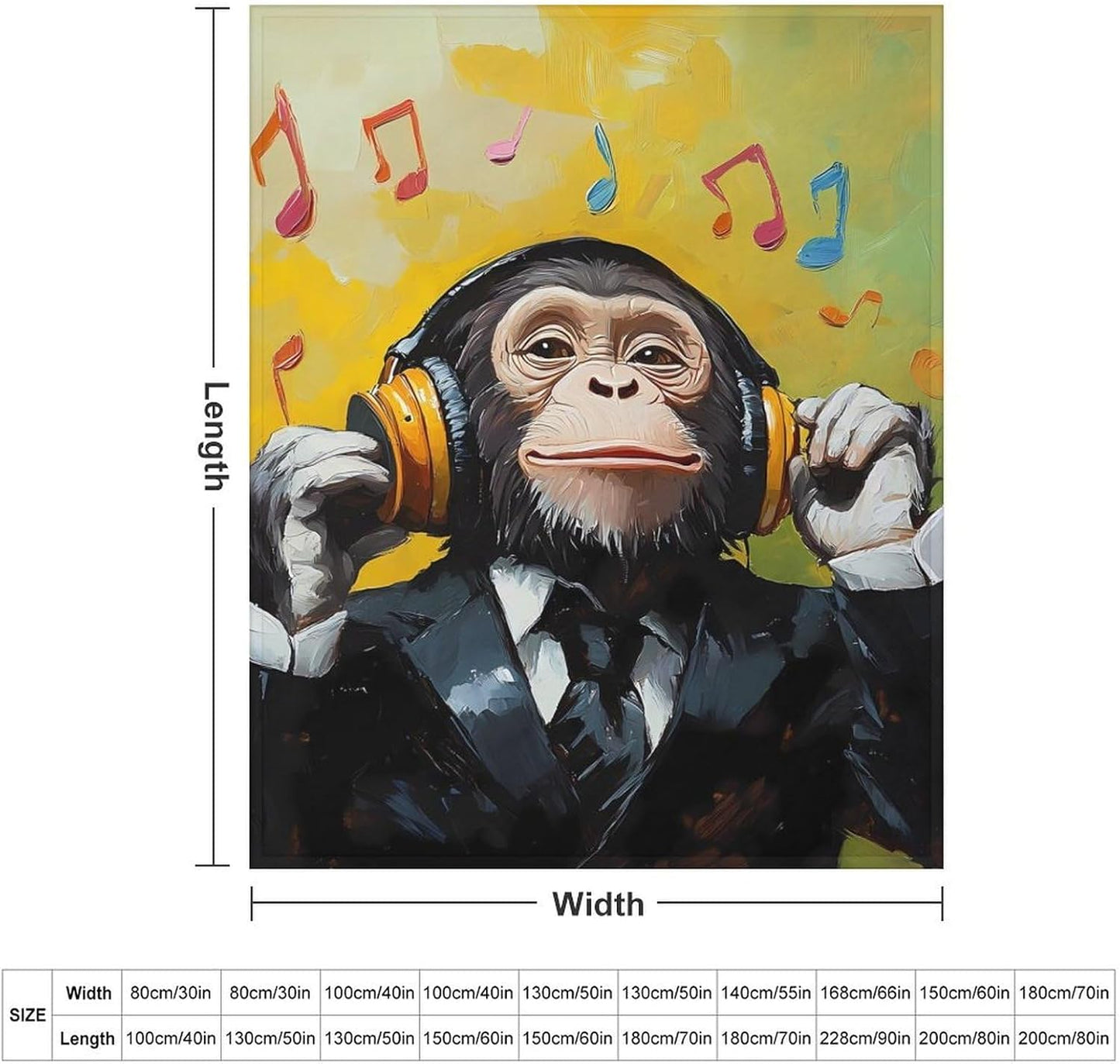 Monkey Music with Headphones Throw Blanket for Couch Bed Plush Cozy Fuzzy Flannel Blanket for All Season 40"x50"