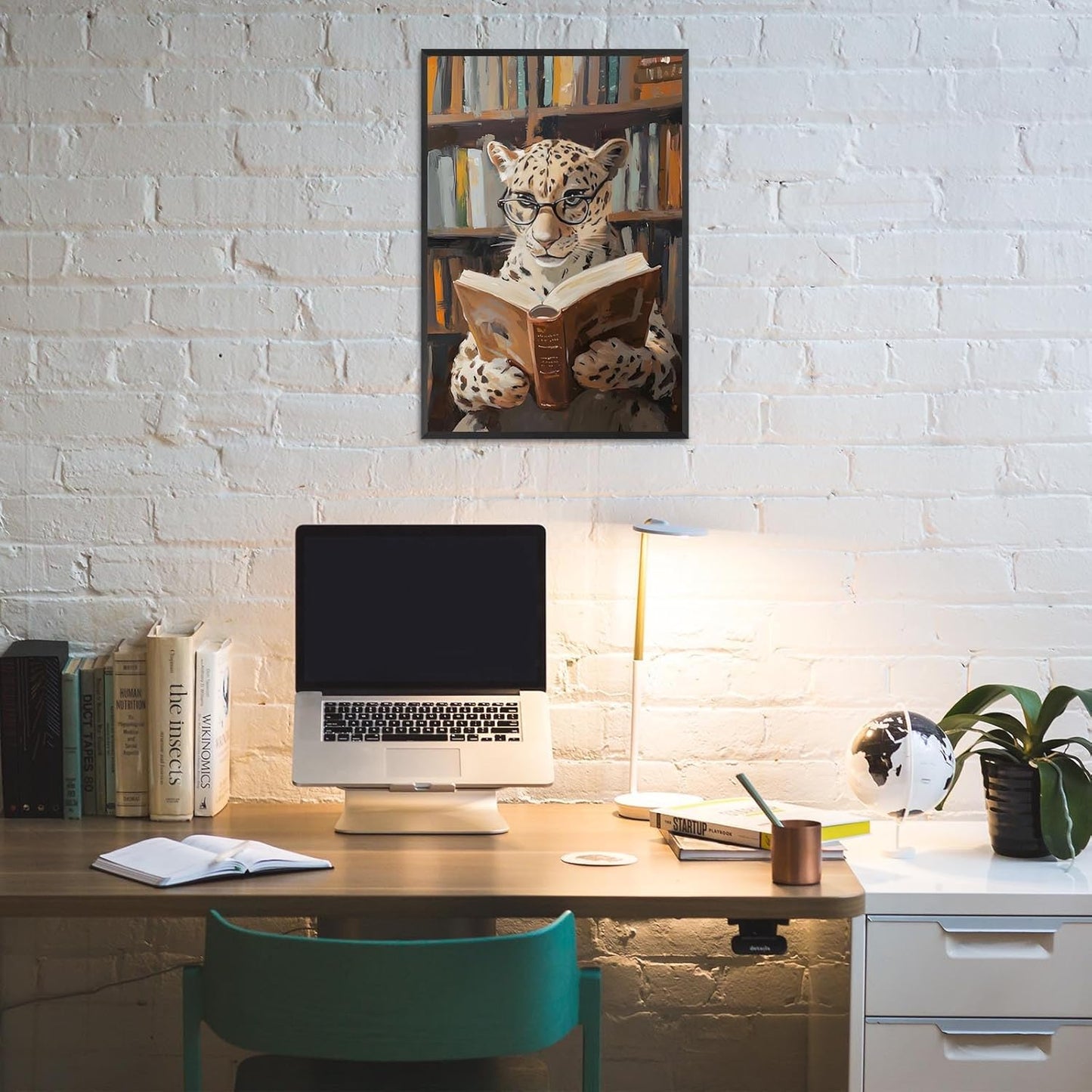 Trendy Leopard Reading Book Canvas Posters Funky Panther Library Wall Art Funny Animal Cheetah Aesthetic Prints Painting For Living Room Office Wall Decor 12x16in Unframed