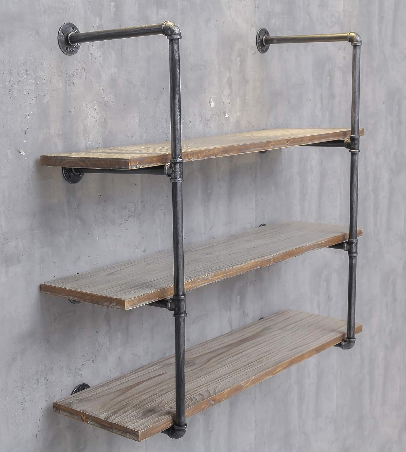 Industrial Wall Mounted Iron Floating Pipe Shelves/Shelving/Racks/Storage/Bookcases/Brackets, DIY Open Bookshelves/Shelving for Kitchen/Office, Retro Black,(4-Tier Shelf Brackets,Not Include Planks)