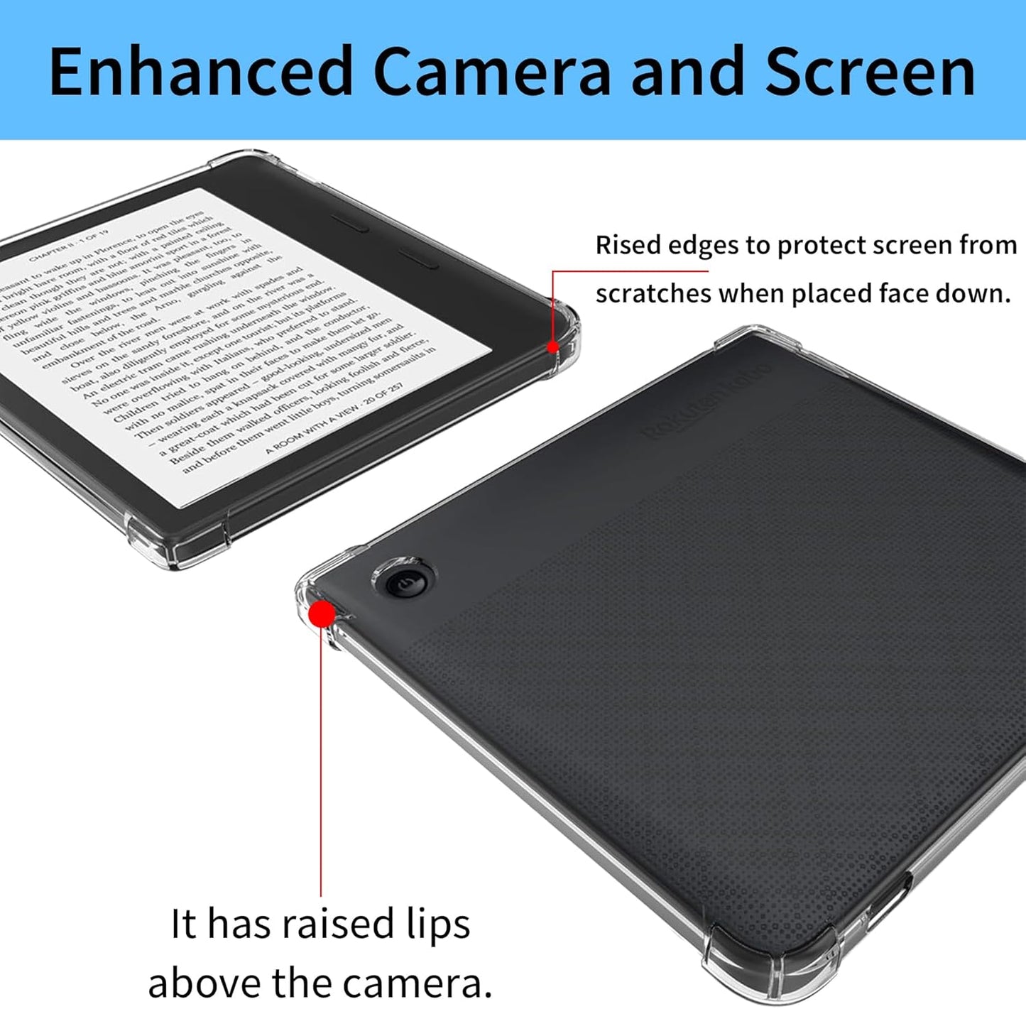 Clear Case for 7 inch Kobo Libra Colour(Model N428, 2024) and Kobo Libra 2(Model N418, 2021), Includes a Screen Protector - Ultra Clear Soft Flexible TPU Back Cover, Transparent.