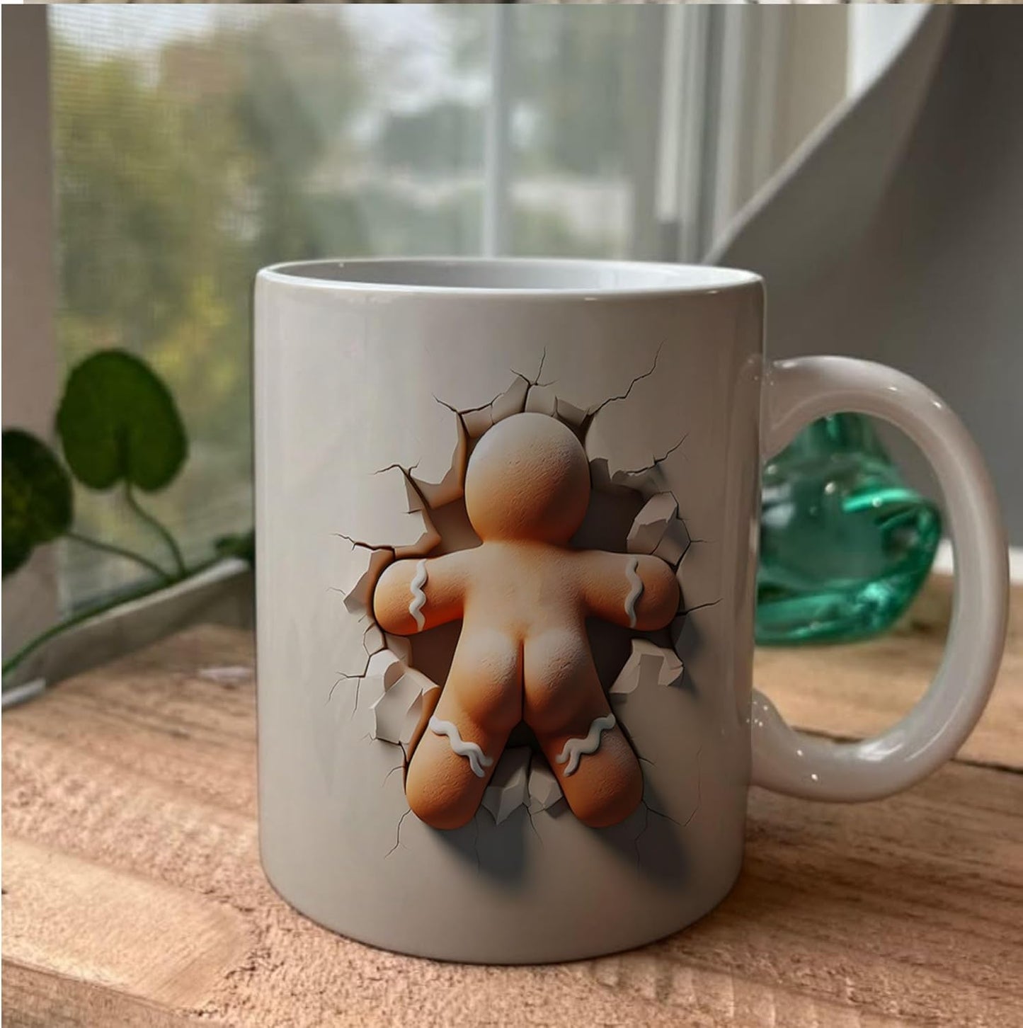 Funny 3D Gingerbread Man Full Wrap White Ceramic Mugs, Christmas Holiday Coffee Cups, 11oz 15oz, Meaningful Gift Idea