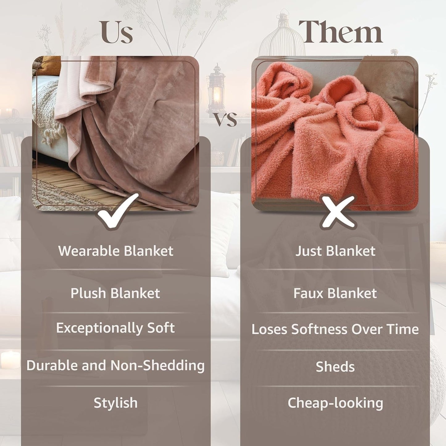 Cozy Cape Wearable Fleece Blanket, Throw Blanket for Couch, Soft Fuzzy Warm Plush Blanket for Bed Sofa Living Room, Beige, Full Size