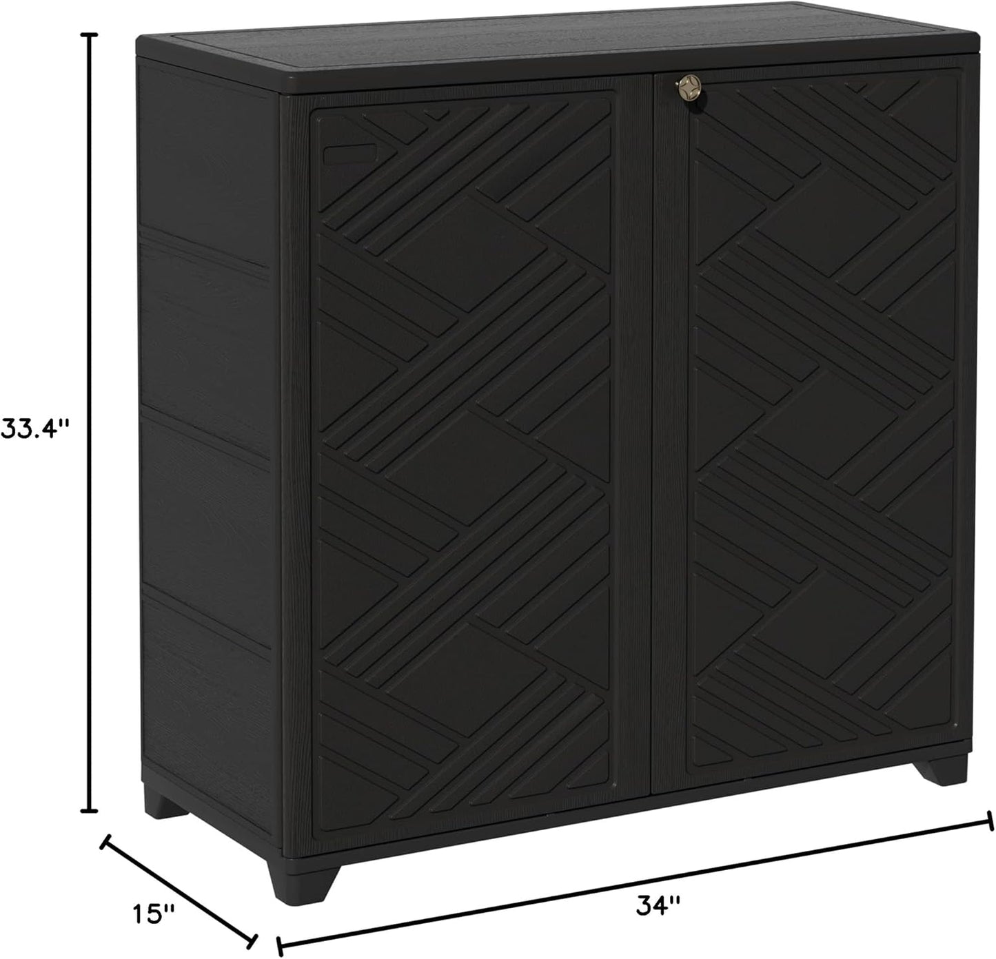 ADDOK Indoor Outdoor Plastic Storage Cabinet 34"x15"x34" with 1 Shelf, Outdoor Storage Shed for Living Room, Hallway, Balcony, Garage, Garden,Black