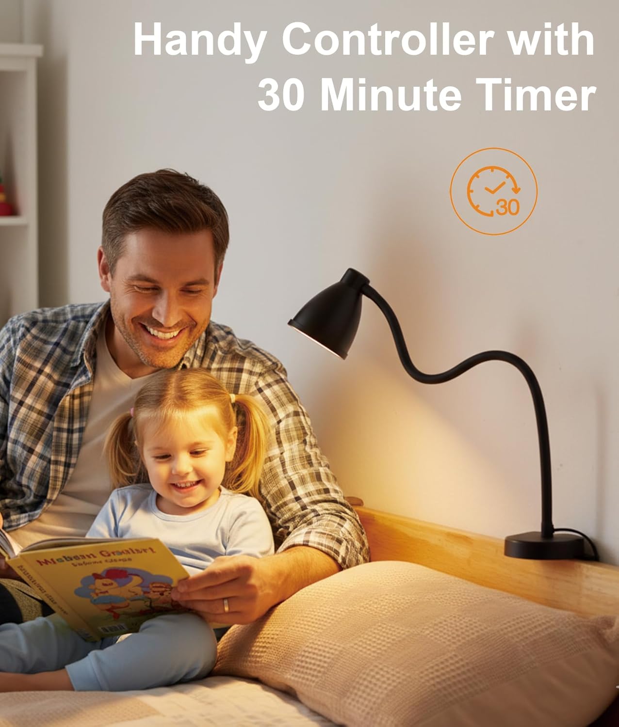 BOHON No Install Bedside Reading Light, Clip-Free Wall Mounted Lamp with 5 Colors & 10 Brightness Levels, Flexible Gooseneck, 30 Min Auto-Off Timer, Bed Lights for Headboard, Bedroom, Dorm (Black)
