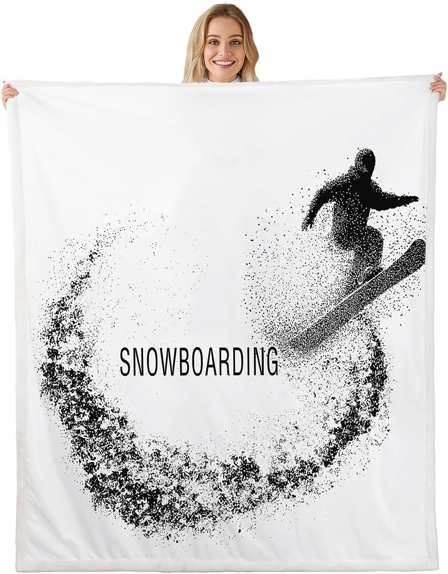 Erosebridal Snowboarding Fleece Blanket Twin Size for Kids Boys Teens Adult Men Extreme Sport Theme Plush Bed Blanket Athlete Pattern Blanket Throw Abstract Sketch Bedroom Throw Comfort Dorm Blanket
