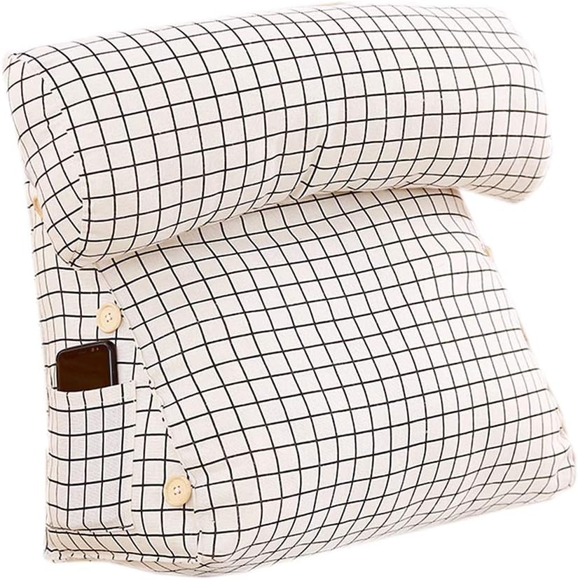 Fiberflax Bedside Triangle Cushion Pillow Sofa Waist Pillow Office & Home Floor Back Support Wedge Backrest Cushion Washable Soft Reading Pillow (014, 45×22×50CM)