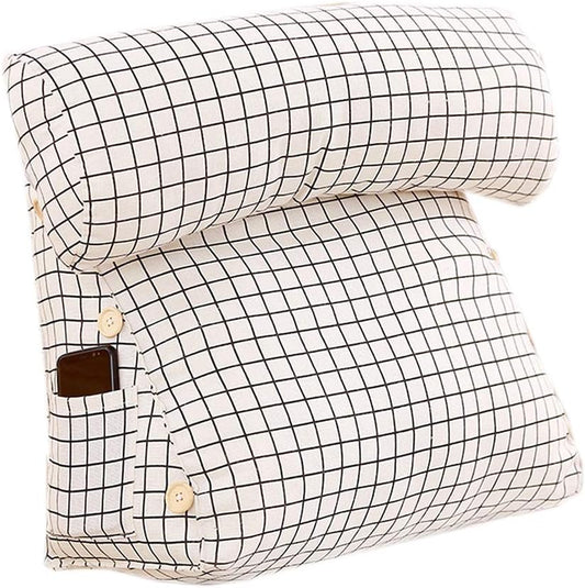 Fiberflax Bedside Triangle Cushion Pillow Sofa Waist Pillow Office & Home Floor Back Support Wedge Backrest Cushion Washable Soft Reading Pillow (014, 45×22×50CM)