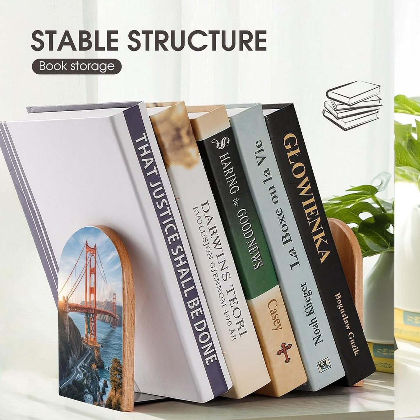 Golden Gate Bridge Bookends 1 Pair Heavy Duty Book Ends for Shelves Non-Skid Bookend Supports Wooden Book Holders with Metal Base Desk Organizers Books Storage to Hold Books