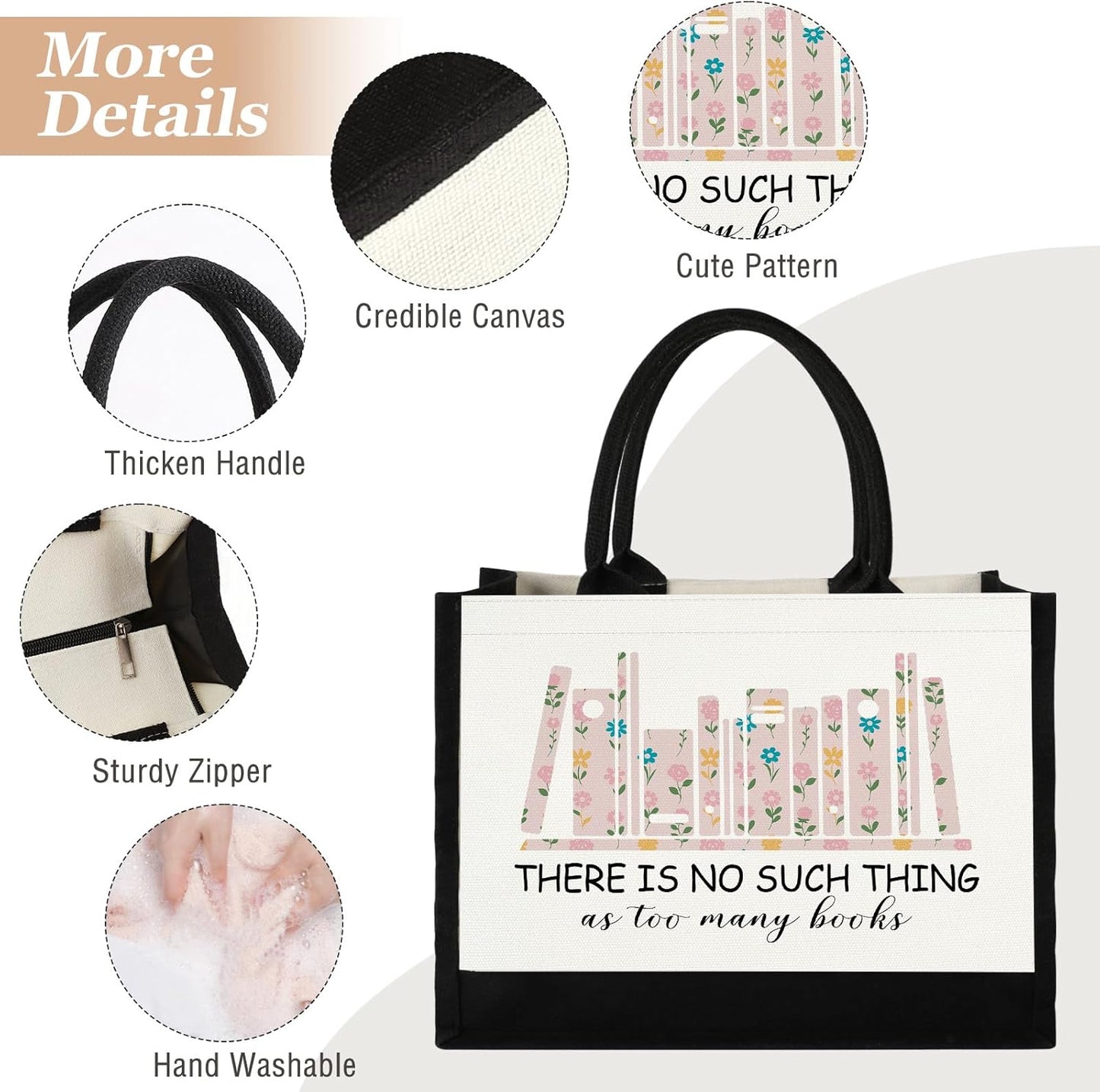 GevGuxLuo Canvas Tote Bag for Women, Cute Book Lover Gifts for Women, Book Lover Gifts Aesthetic Tote Bag Reusable Bag, Birthday Christmas Gift Bookish Gift for Reader Librarian Who Loves Books