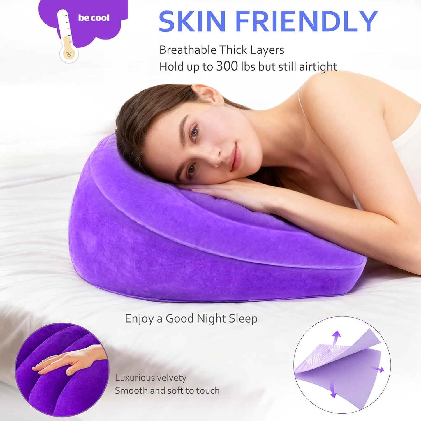 Inflatable Acid Reflux Pillow, Portable Pillow Wedges for Sleeping, Lap Desk Gaming Pillows for Travel, Multi-Functional Wedge Yoga Pillow for Reading, Laptop, Crocheting, Body Positioners