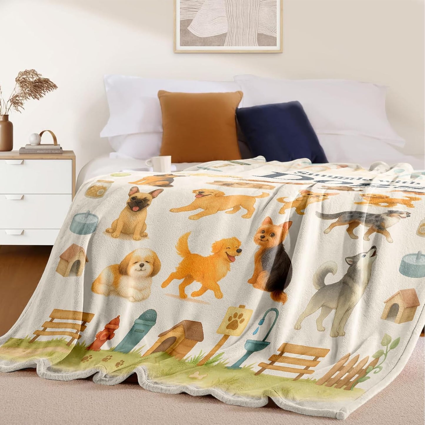 Dog Lover Gift Throw Blanket - Cute Puppy Print, Multi-Breed Theme, Cozy Home Decor, Blanket with Dogs on It for Couch & Bed, Birthday Christmas, 50'' x 60''