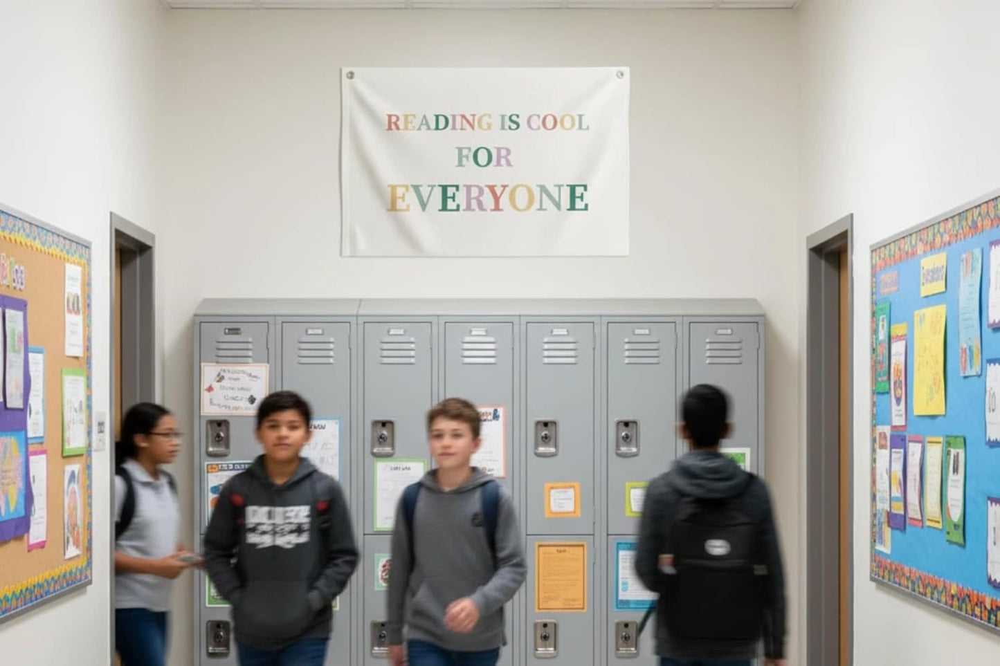 Canvas Wall Hanging Banner Decor (30"L x 20"W), "READING IS COOL FOR EVERYONE" Inspirational Fabric Sign, Boho Minimalist Wall Art with Metal Grommets for Library, Classroom, Studio & Home Office