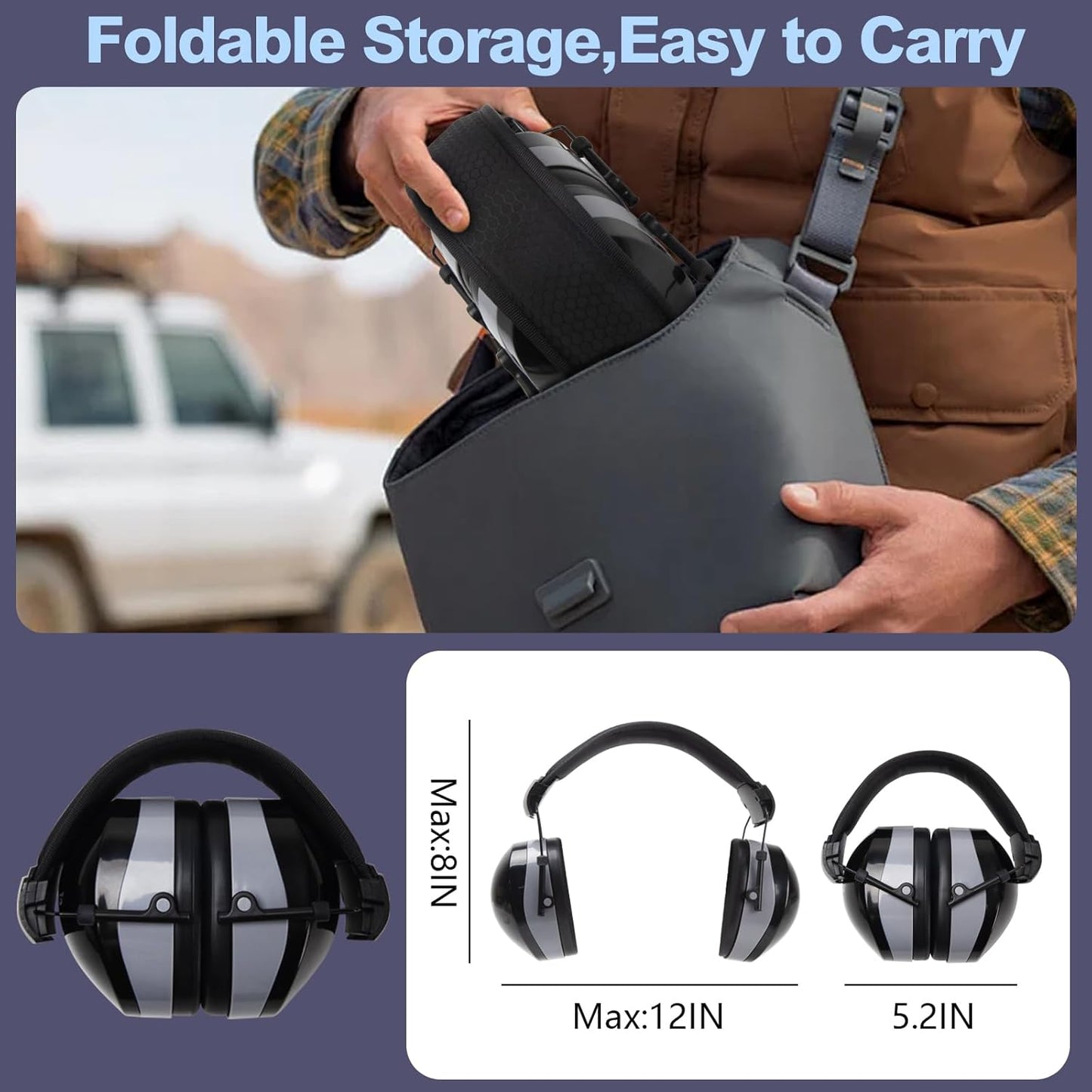 37dB Gun Range Ear Protection, Adjustable Ear Muffs for Noise Reduction, for Shooting, Construction, Mowing