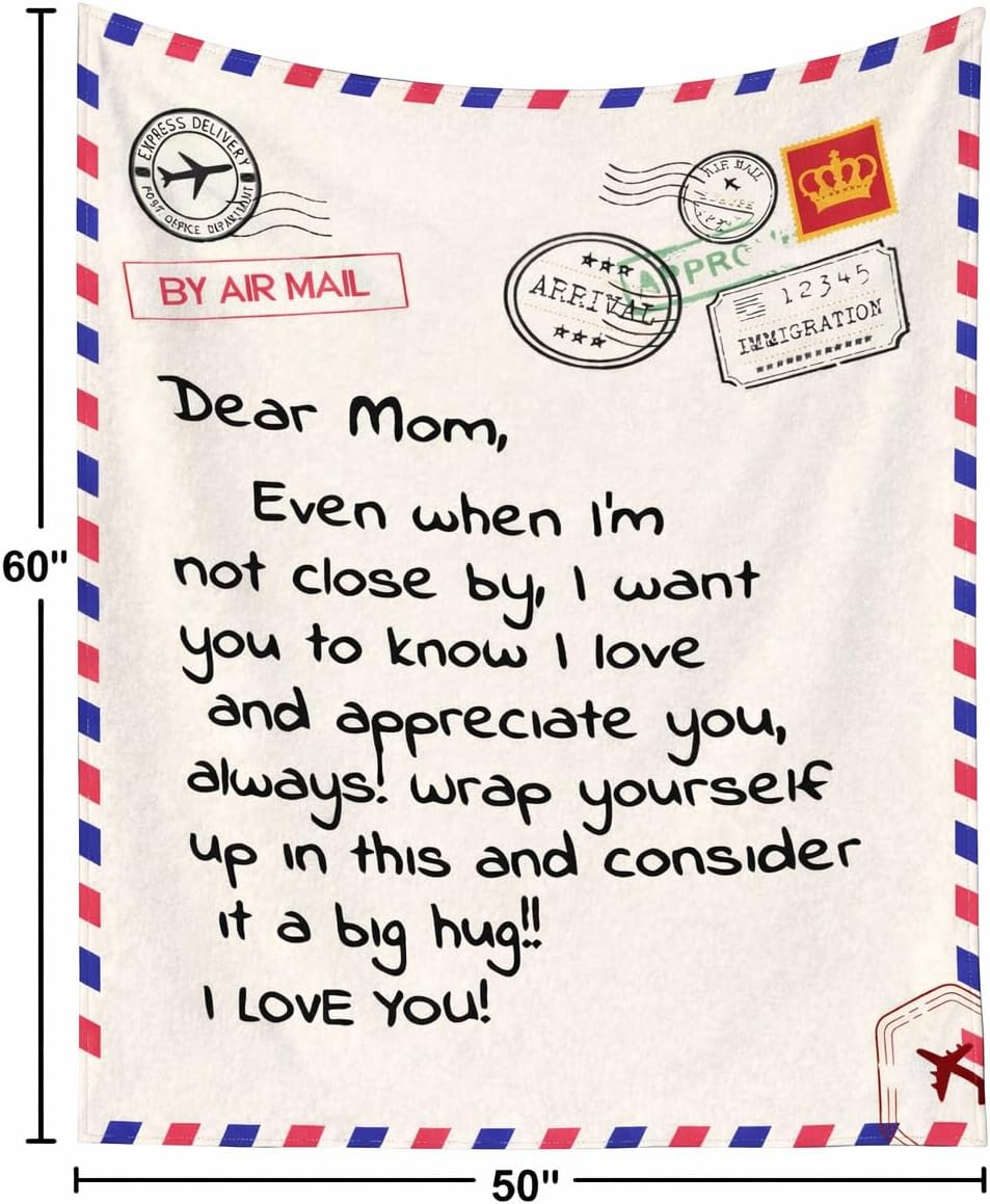Mom's Blanket from her Daughter or Son, Super Soft Flannel with a Heartfelt Message, Warm and Cozy Gift for Mother's Day, Christmas, and Gifts for mom Birthday, Sentimental Blanket for mom (50x60)
