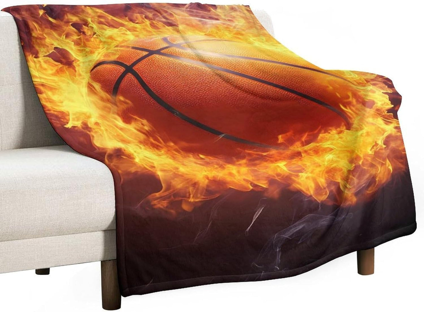 Fire Basketball Throw Blanket for Couch Bed Plush Cozy Fuzzy Flannel Blanket for All Season 66"x90"