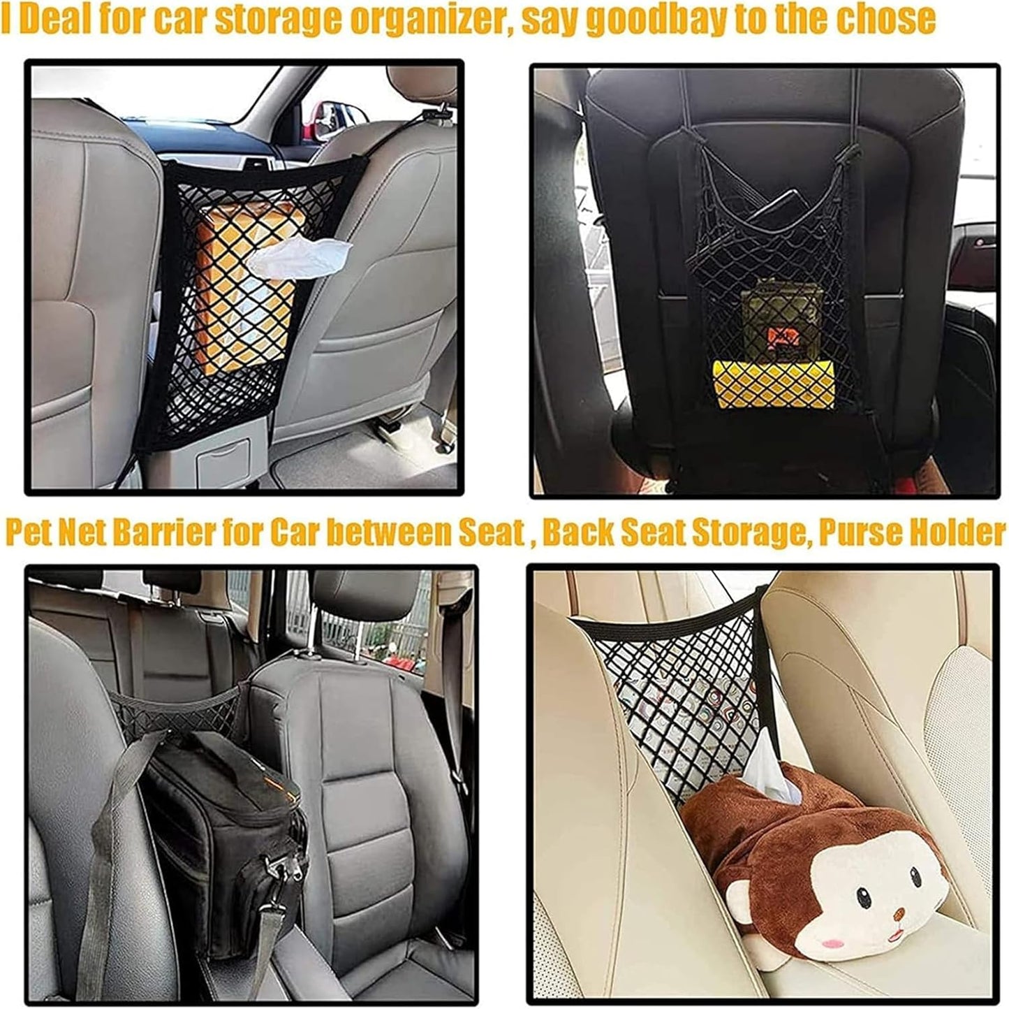 DYKESON Dog Car Net Barrier Pet Barrier with Car Mesh Organizer for Dog & Child, Safety Divider with Storage Pouch, Easy Install for Cars & SUVs
