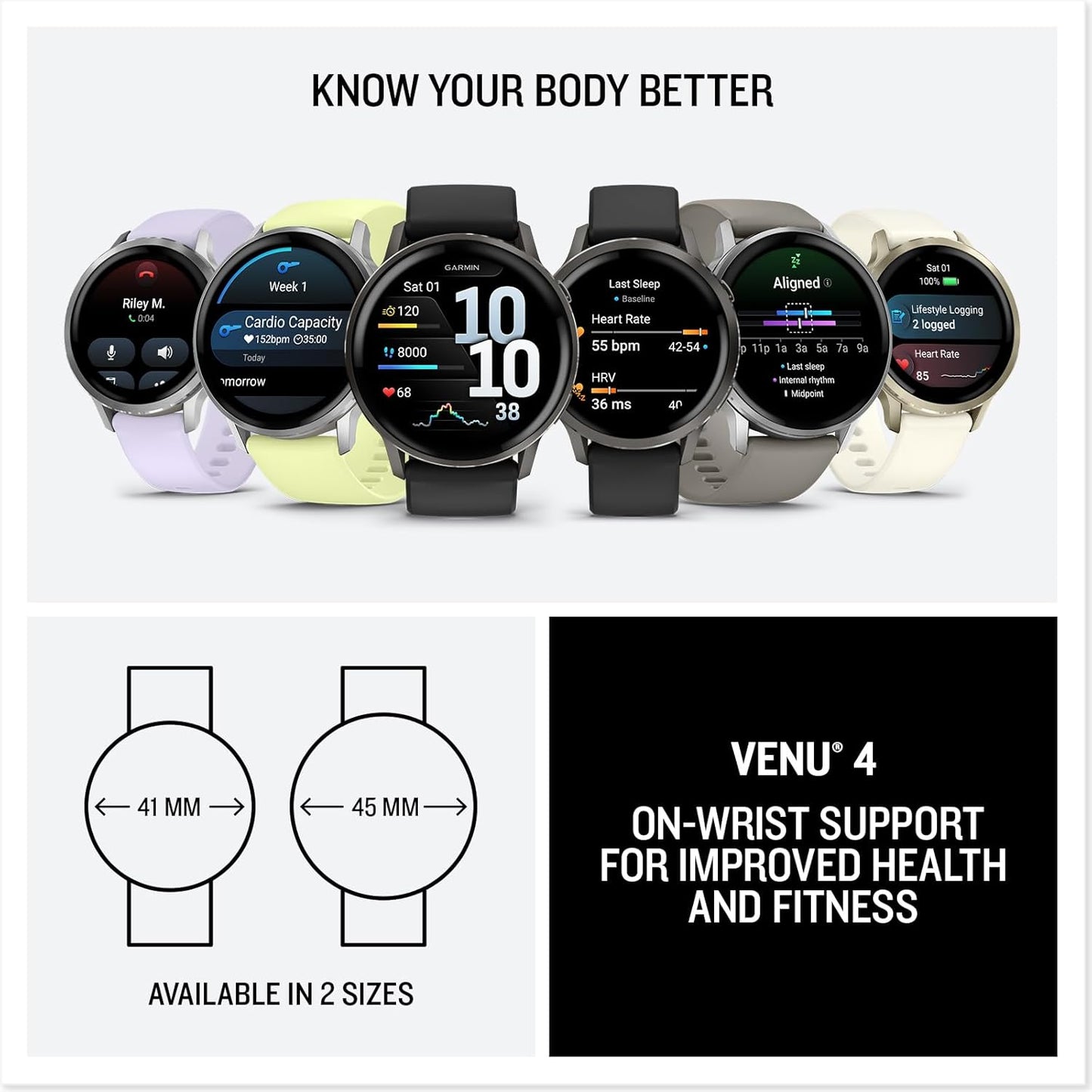 Garmin Venu® 4, 45mm, Advanced Health and Fitness GPS Smartwatch, Bright and Colorful Display, Built-in Flashlight, 12 Days of Battery Life, Slate with Black Silicone Band