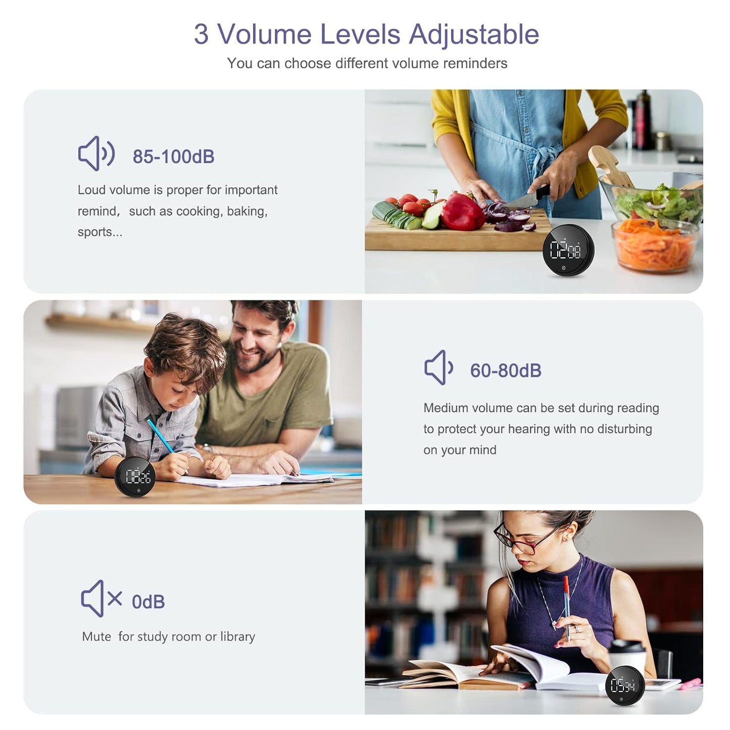 Magnetic Digital Kitchen Timer, Large LED Screen Timer with 3 Volume Levels, Short Time Egg Timer, Stopwatch, Digital Countdown Countup for Cooking, Baking, Sports, Studying etc.