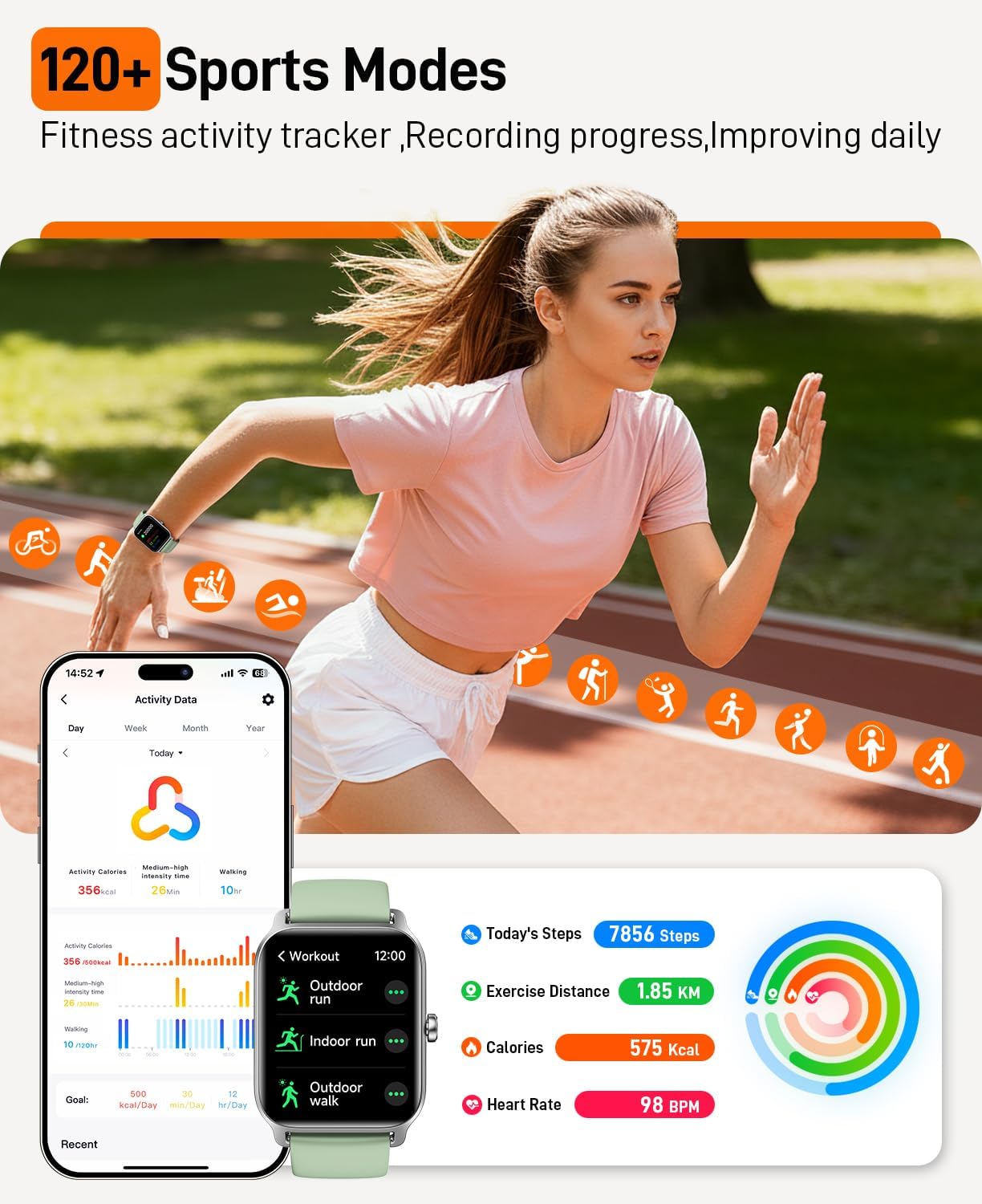 Smart Watches for Women Men, 2026 Smartwatch 1.85''Alexa Fitness Tracker Smart Watch Compatible for Android iPhone with Bluetooth Call (Answer/Make), 3ATM Waterproof Heart Rate/Sleep/SpO2 Monitor 120+