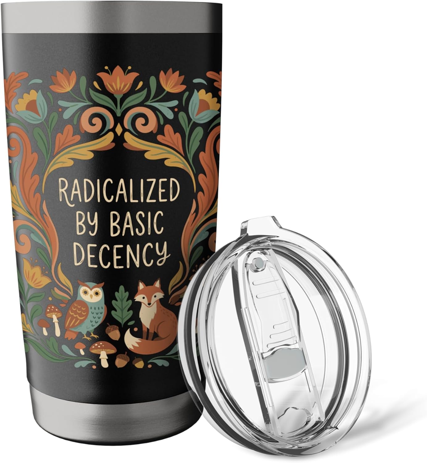 Radicalized by Basic Decency Woodland Statement Stainless Steel Insulated Tumbler