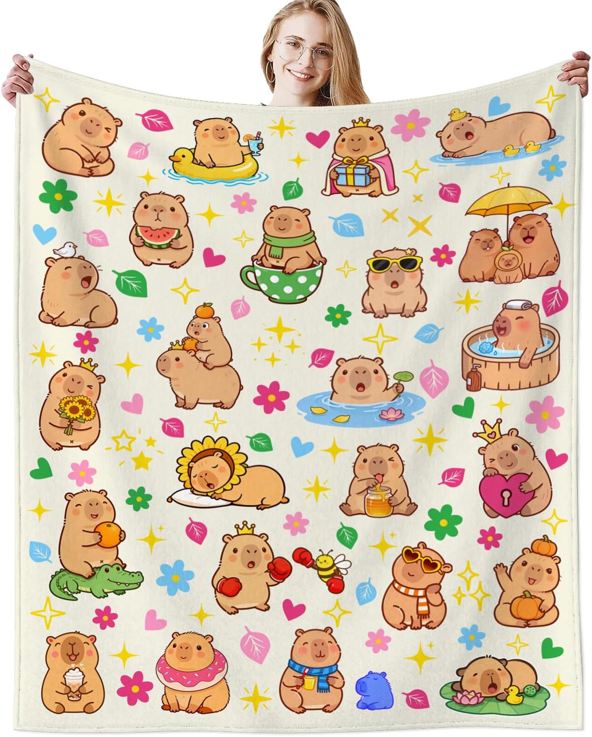 Capybara Blanket Soft Cozy Warm Flannel Throw Blankets Bedding Decor for Capybara Lovers Kids Girls Women Adult 80"x60"