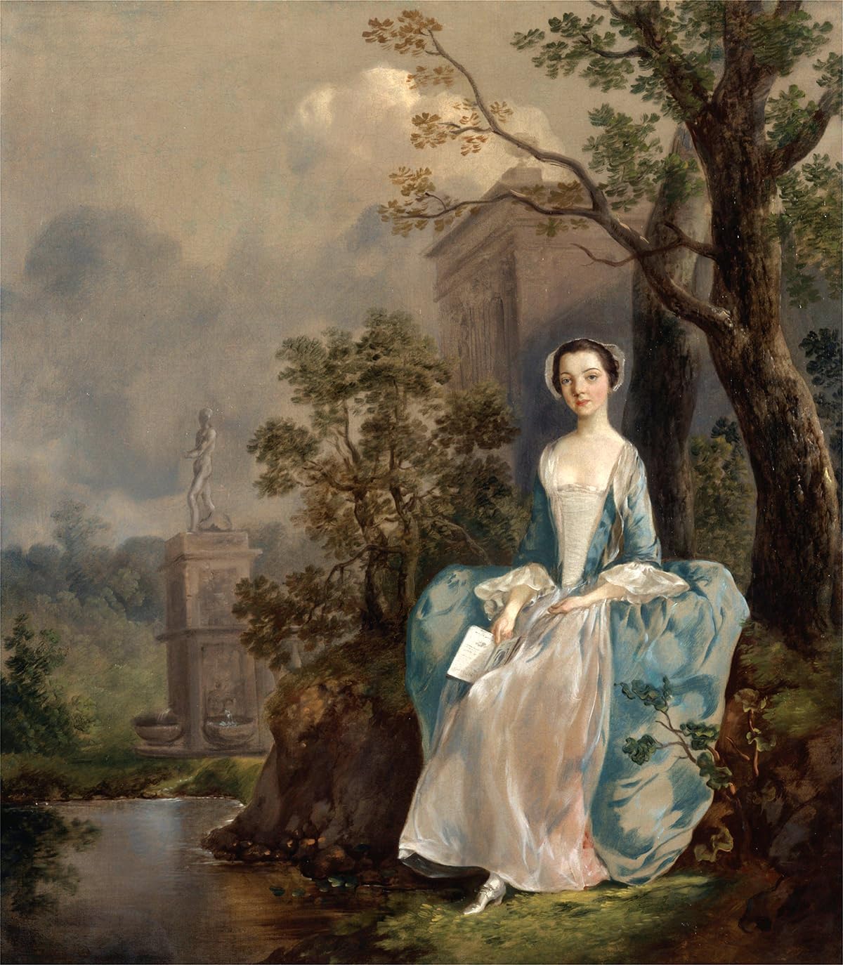 Portrait of a Woman Reading a Book in a Blue Dress Painting By Thomas Gainsborough 20"X24" Image Size on CANVAS Fine Art Print Poster Shipped Rolled-up