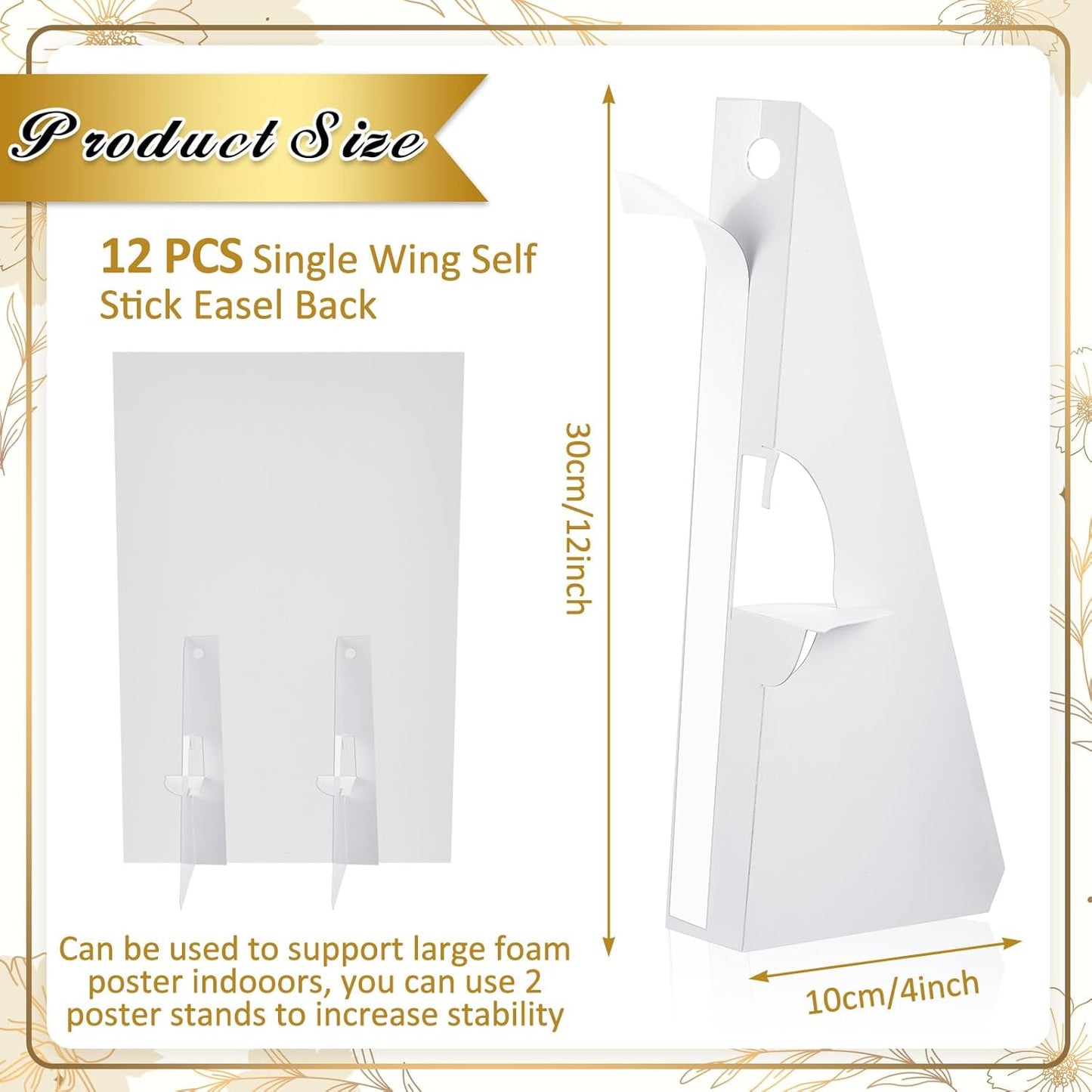 Marspark Poster Stand Self Stick Easel Back Poster Board Stand Convenient Peel and Stick Self Adhesive Easels Display Cardboard Sign(12 Inch,White,12 Pack)