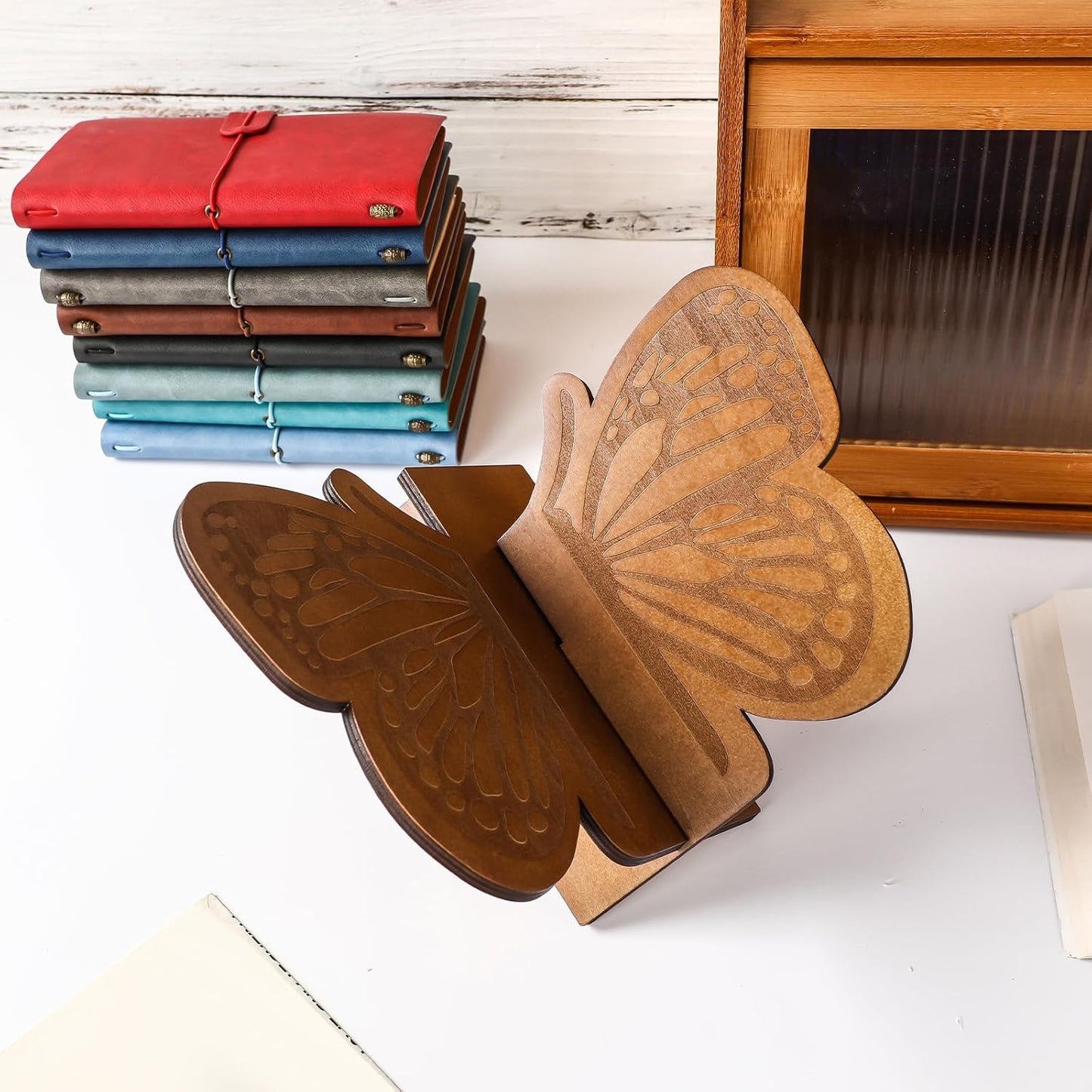 Butterfly Book Stand Gifts Wooden Open Bible Holder Adjustable Wood Bhagwat Geeta Book Stand Holiday Gifts Brown for Magazines Art Quran Textbooks
