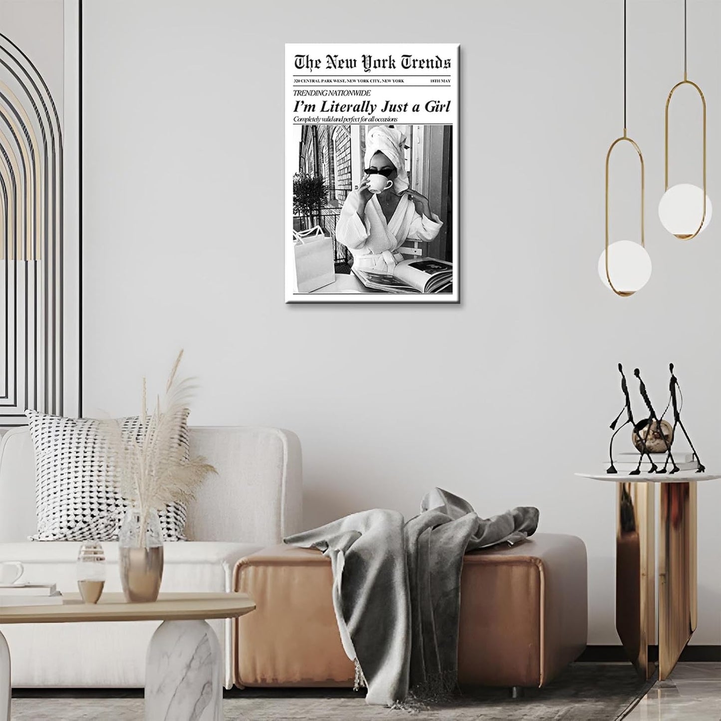 Vintage Black White Newspaper Canvas Wall Art I'M Literally Just A Girl bathroom Posters Trendy Feminist Aesthetic Print Painting For Home Bedroom Apartment Wall Decor 12x16in Unframed