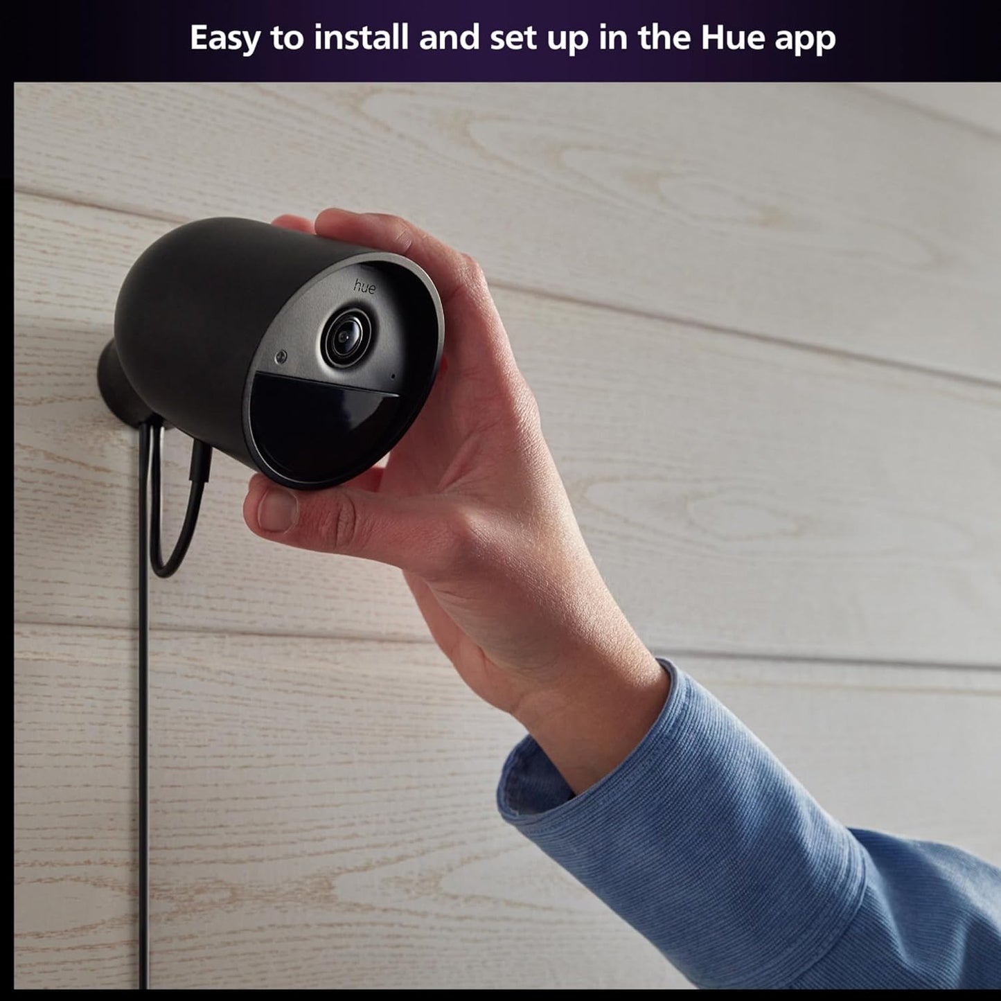 PHILIPS Hue Secure Wired Smart Home Security Camera, Black, 1 Pack, 1080P HD, Night Vision Camera, Motion Detection Home Security System, Two-Way Talk, Indoor/Outdoor, Weatherproof, Works with Hue App