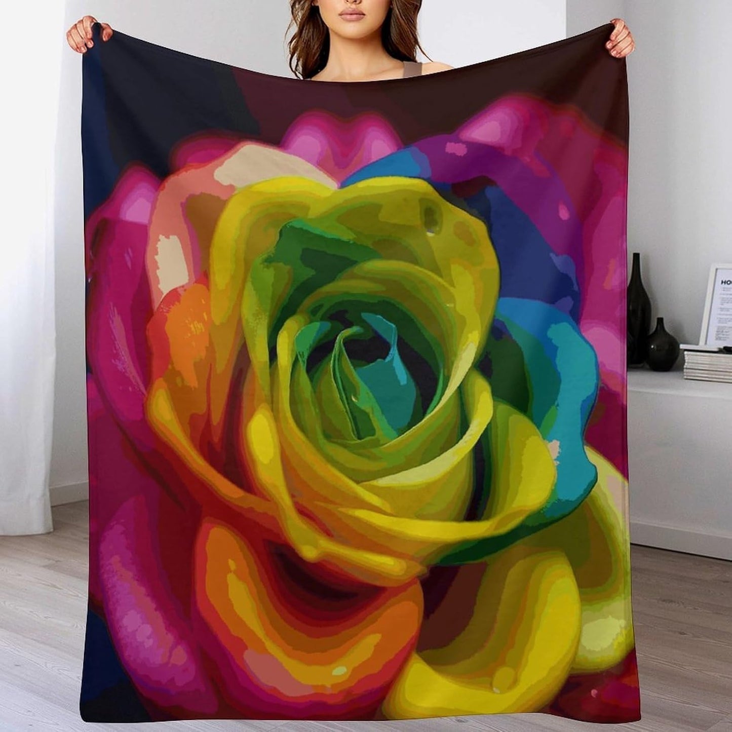 Rainbow Flower Blanket Super Soft Lightweight Throw Blanket Cute Cozy Warm Bed Blanket Decorative Fuzzy Blanket All-Season Home Decor Gift for Sofa Couch Living Room 60"*80"（150 * 200cm）