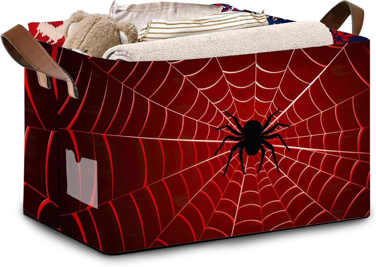 Red Spider Web Pattern Collapsible Box - 17x11.5x10.5 Inch Foldable Organizer for Seasonal Decor, Closet, Under Bed,Halloween Decor, Gothic Storage - Space-Saving Single Pack