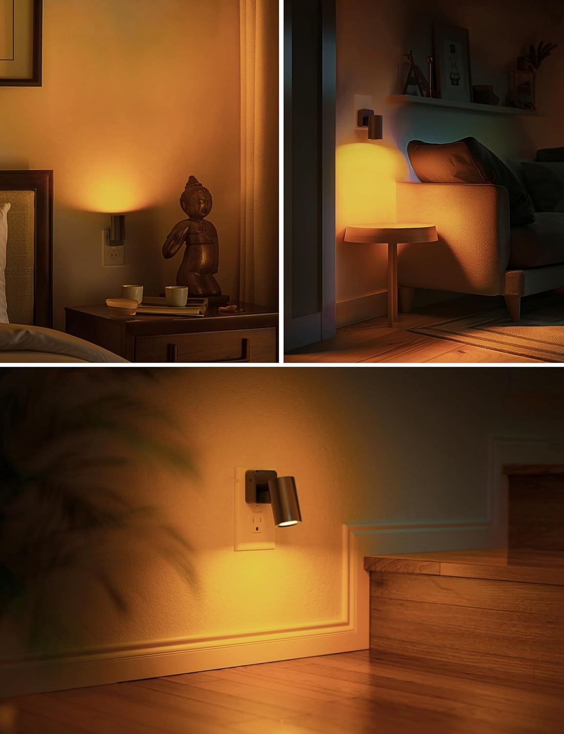 L LOHAS LED Night Lights Plug into Wall, [2-Pack] Rotatable Night Lights with Dusk to Dawn Sensor, 0-100 LM Brightness Adjustable,2000K Amber Nightlight for Adults Bathroom Hallway Stairs