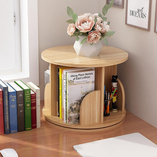 360° Rotating Bookshelf Floor Standing Display Shelf Bookcase Home Storage Organizer Shelf Standing Book Rack Multifunctional Bookshelves for Office Living Room Study-Pink 45x35cm(18x14inch) (Yello