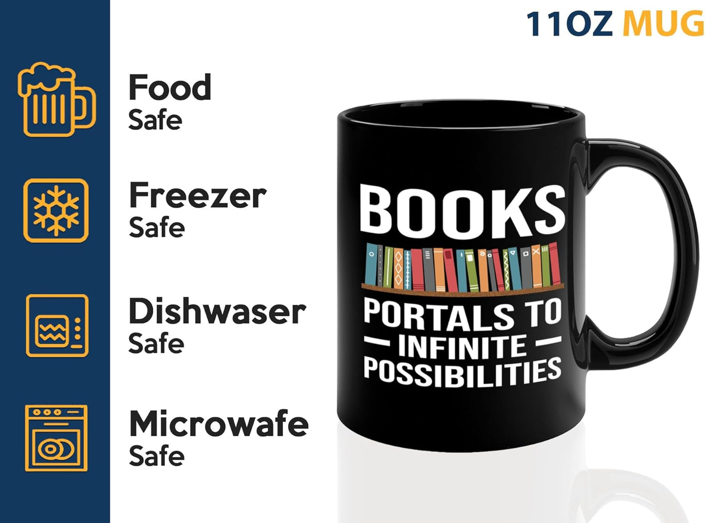 Book Lover Coffee Mug 11oz Black -Infinite Possibilities - Gift For Poets Bookish People Bibliophile Librarian Book Club Reader